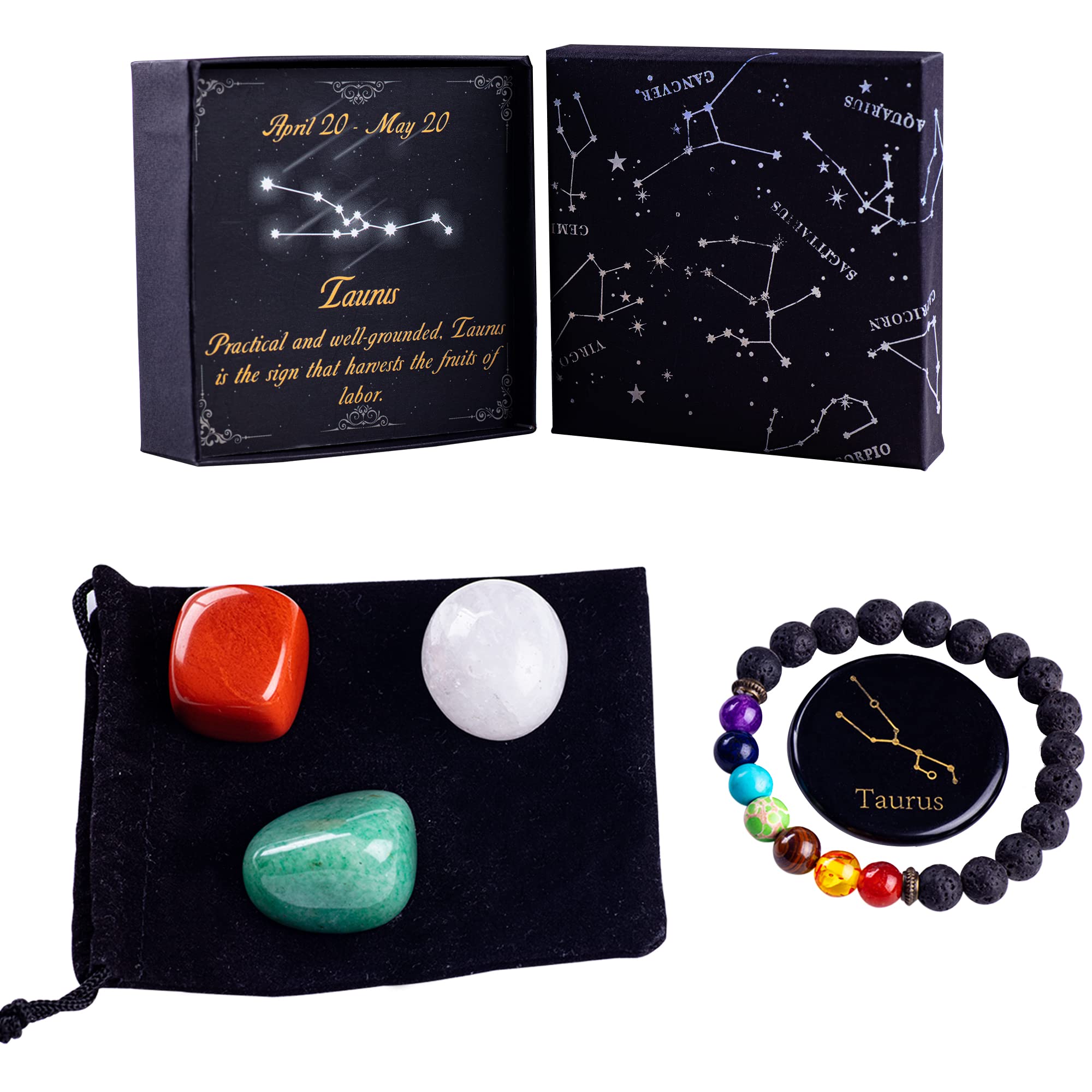 Taurus Zodiac Gifts for Women - Crystal Healing Stone Set with Chakra & Birthstone - Perfect Birthday Present for Taurus Women - Ideal for Meditation, Yoga, Home Decor & Spiritual Healing