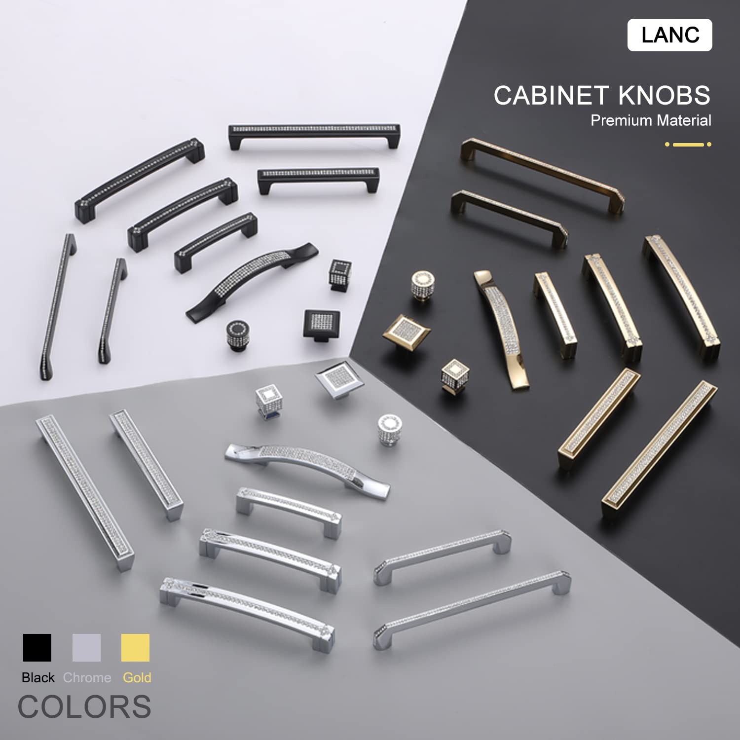 Modern Crystal Cabinet Knobs & Pulls - 10-Pack Silver All-Metal Handles for Kitchen & Furniture - B201P192-P10