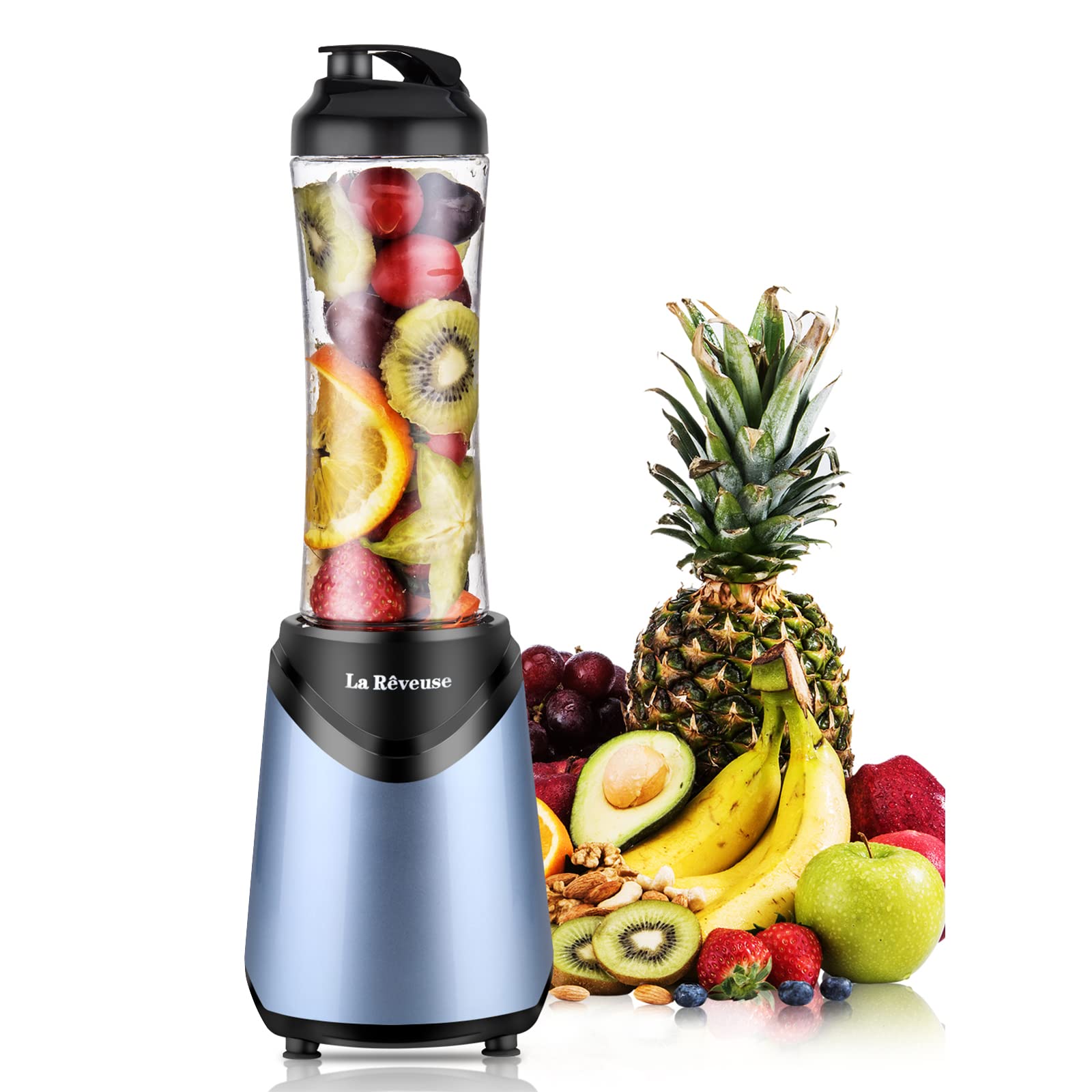 La Reveuse Smoothie Blender - 300W Personal Blender with 18oz BPA-Free Portable Bottle for Travel, Gym & Sports - Light Blue - Perfect for Smoothies, Protein Shakes & Healthy Drinks On-The-Go