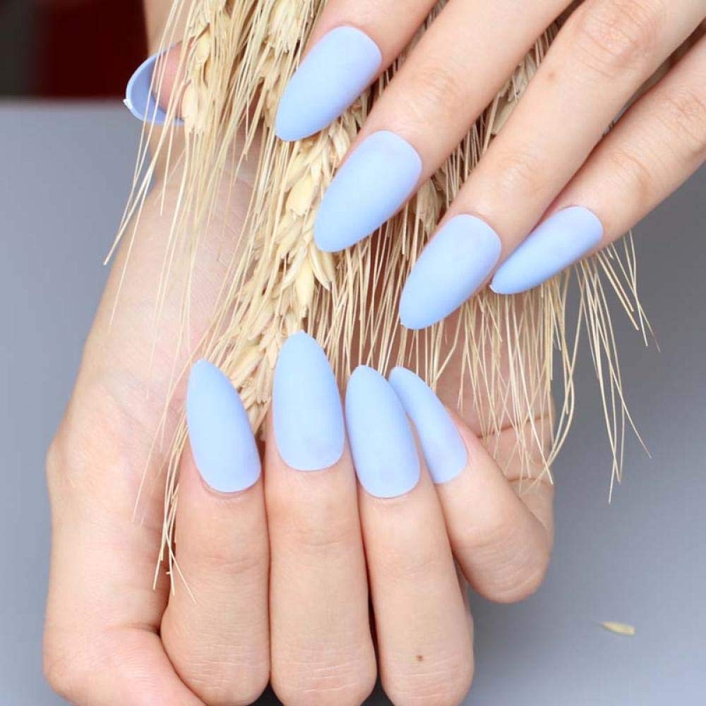 HUJL 24PCS Matte False Nails - Blue Fake Nail Tips for Women, Trendy Press on Nails for Daily Wear, Parties & Special Occasions