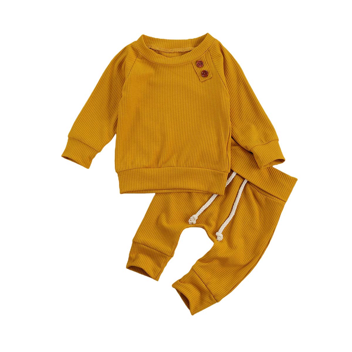 Newborn Baby Boy & Girl Ribbed Outfits - Long Sleeve Sweatshirt & Pants Set - Fall Winter Solid Color Sweatsuit - Perfect for Family Photos & Cozy Outings
