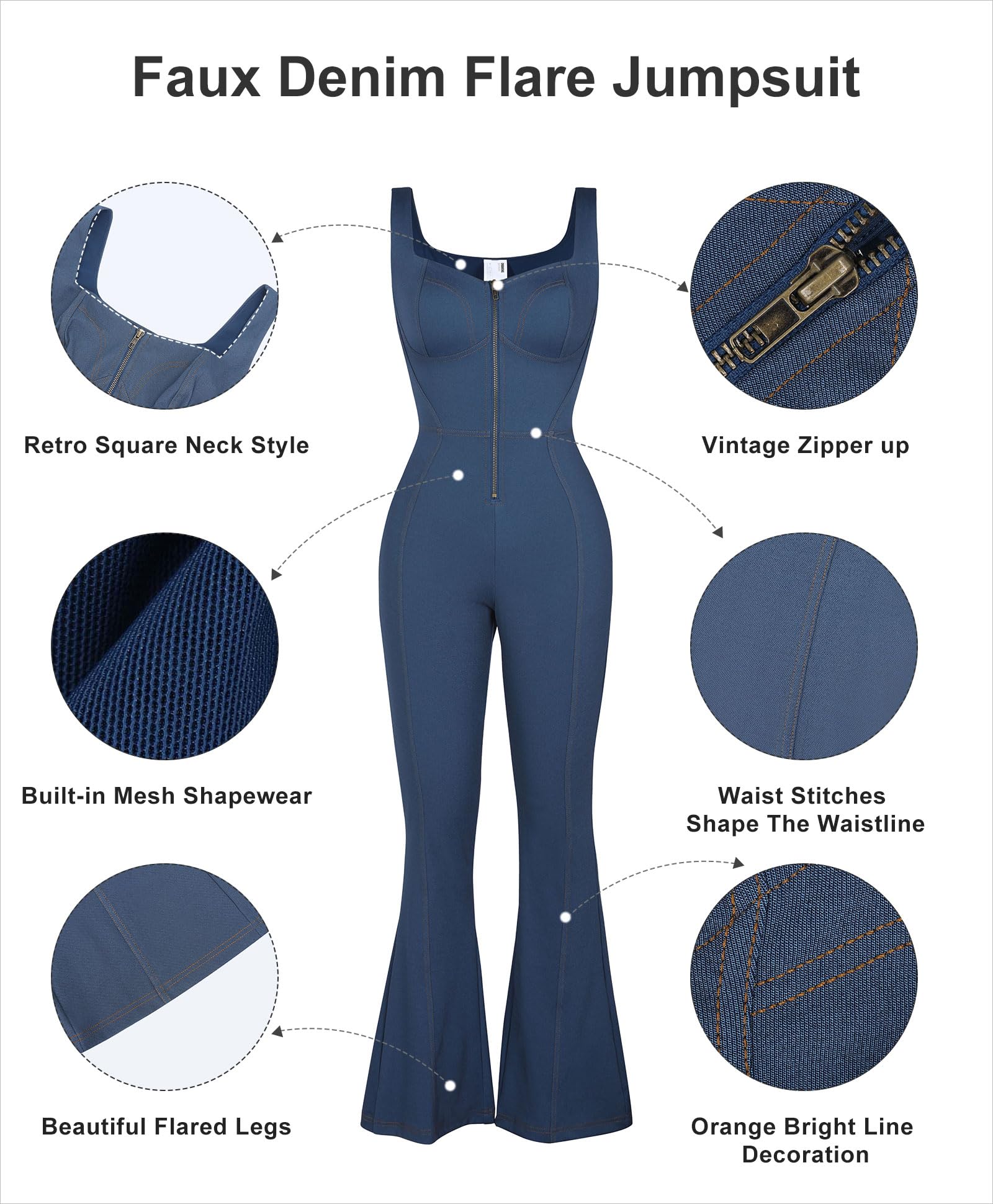 Popilush Shapewear Jumpsuit for Women - Faux Denim Bodysuit with Tummy Control & Built-in Shapewear | Slimming Jean Romper for Everyday Wear, Date Night & Special Occasions