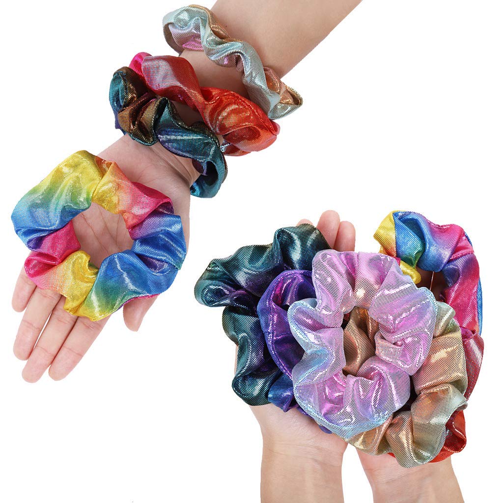 8 Pack Shiny Metallic Scrunchies - Elastic Hair Bands for Women & Girls - Ponytail Holders, Mermaid Hair Ties, Bow Elastics - Perfect for School, Work, Gym & Party Hair Accessories