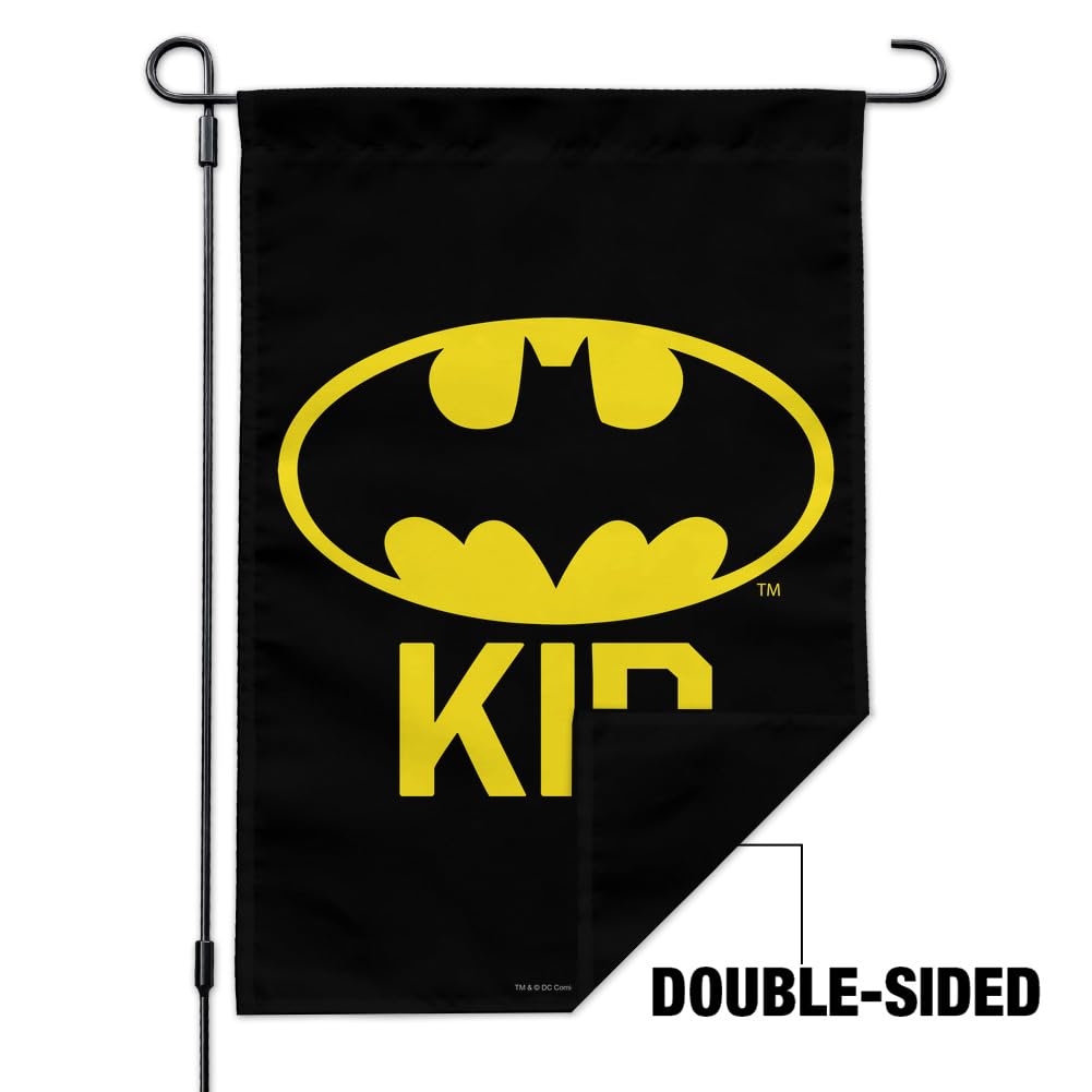 Batman Logo Garden Flag - Bat Kid Shield Design for Outdoor Decor, Yard Sign, and Superhero Fan Gifts - Perfect for Halloween, Birthday Parties, and Comic-Themed Events