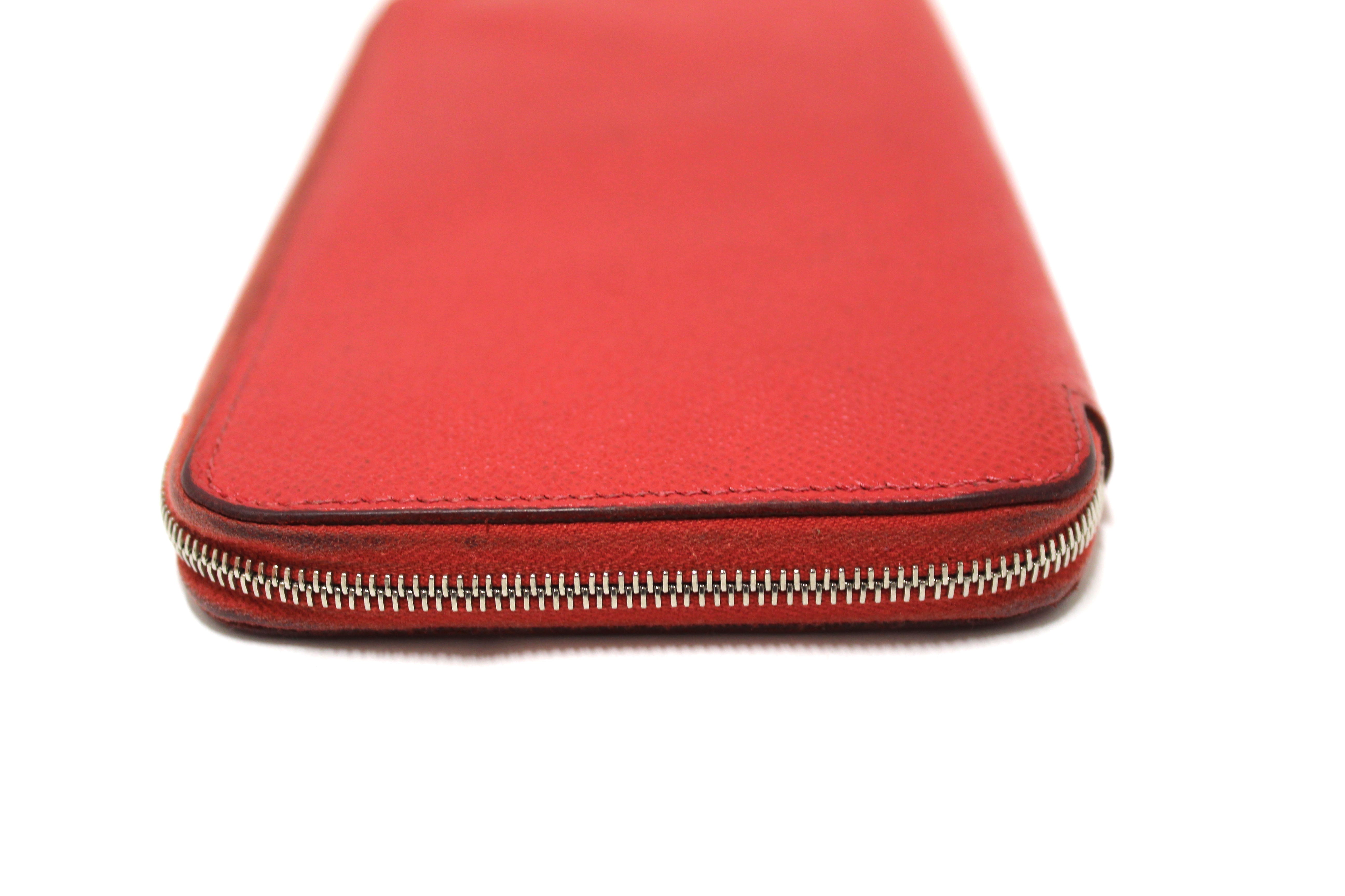 Authentic Hermes Red Epsom Leather Azap Silk'In Classic Long Wallet for Women | Luxury Designer Bifold Wallet | Perfect for Everyday Use, Business Meetings & Special Occasions