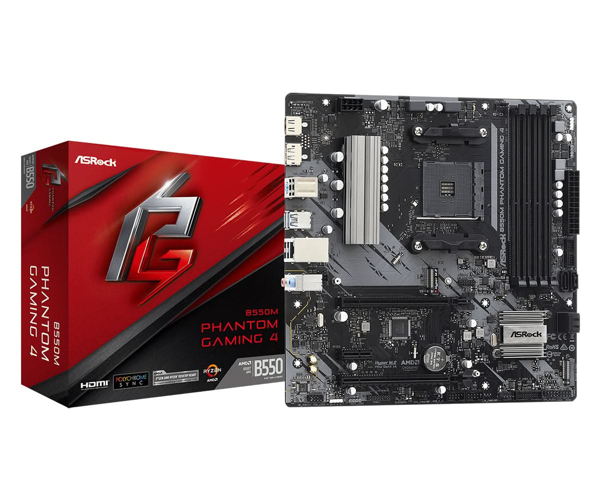 ASRock B550M Phantom Gaming 4 AMD B550 Socket AM4 Micro ATX Motherboard - Perfect for Gaming PCs, Workstations & Home Office Builds