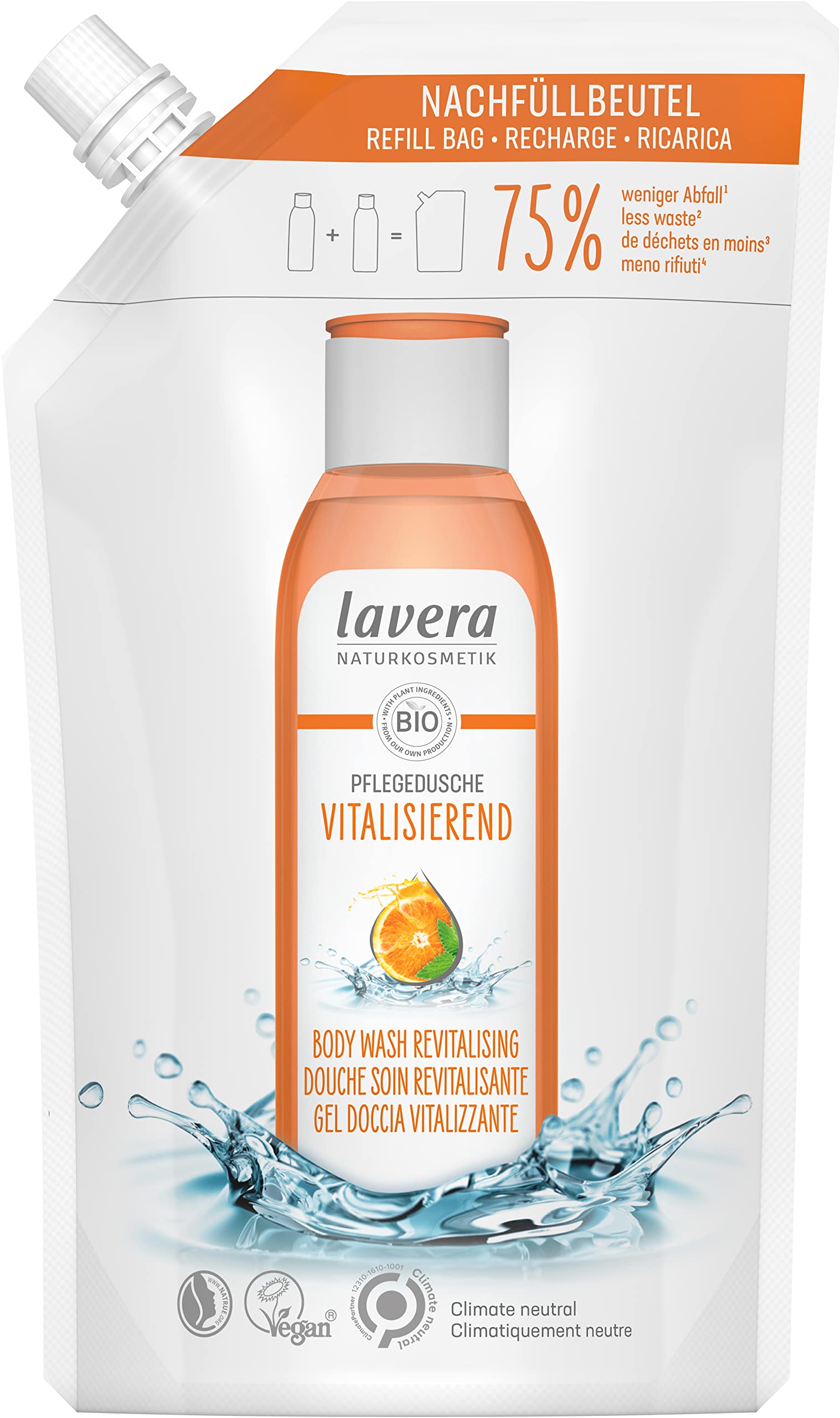 Organic Lavera Body Wash - Vegan Shower Gel with Orange & Mint for Gentle Cleansing - 500ml