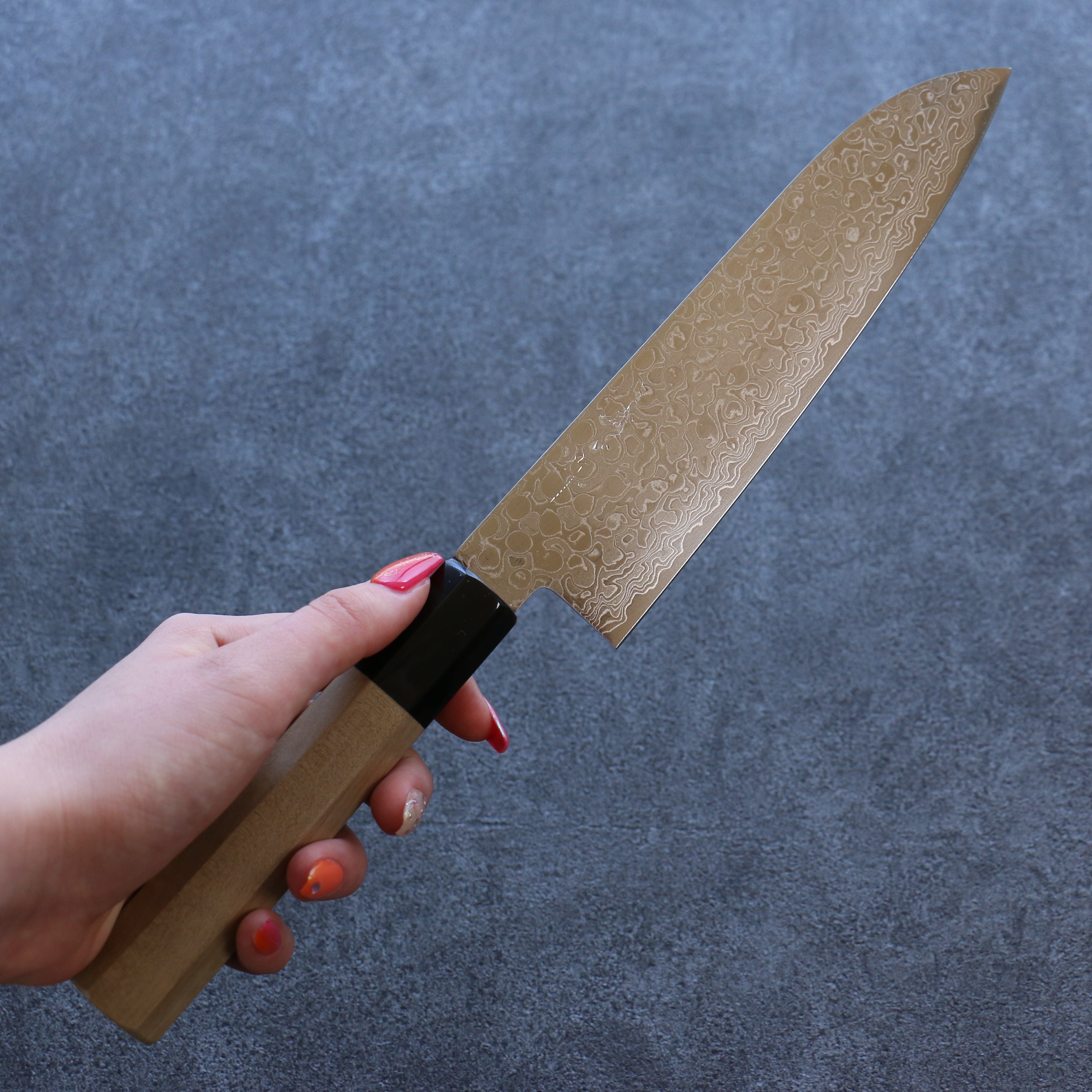 Premium Misuzu AUS10 Damascus Santoku Knife 180mm - Handcrafted Japanese Kitchen Knife with Magnolia Wood Handle - Perfect for Slicing, Dicing & Chopping Vegetables, Meat & Fish