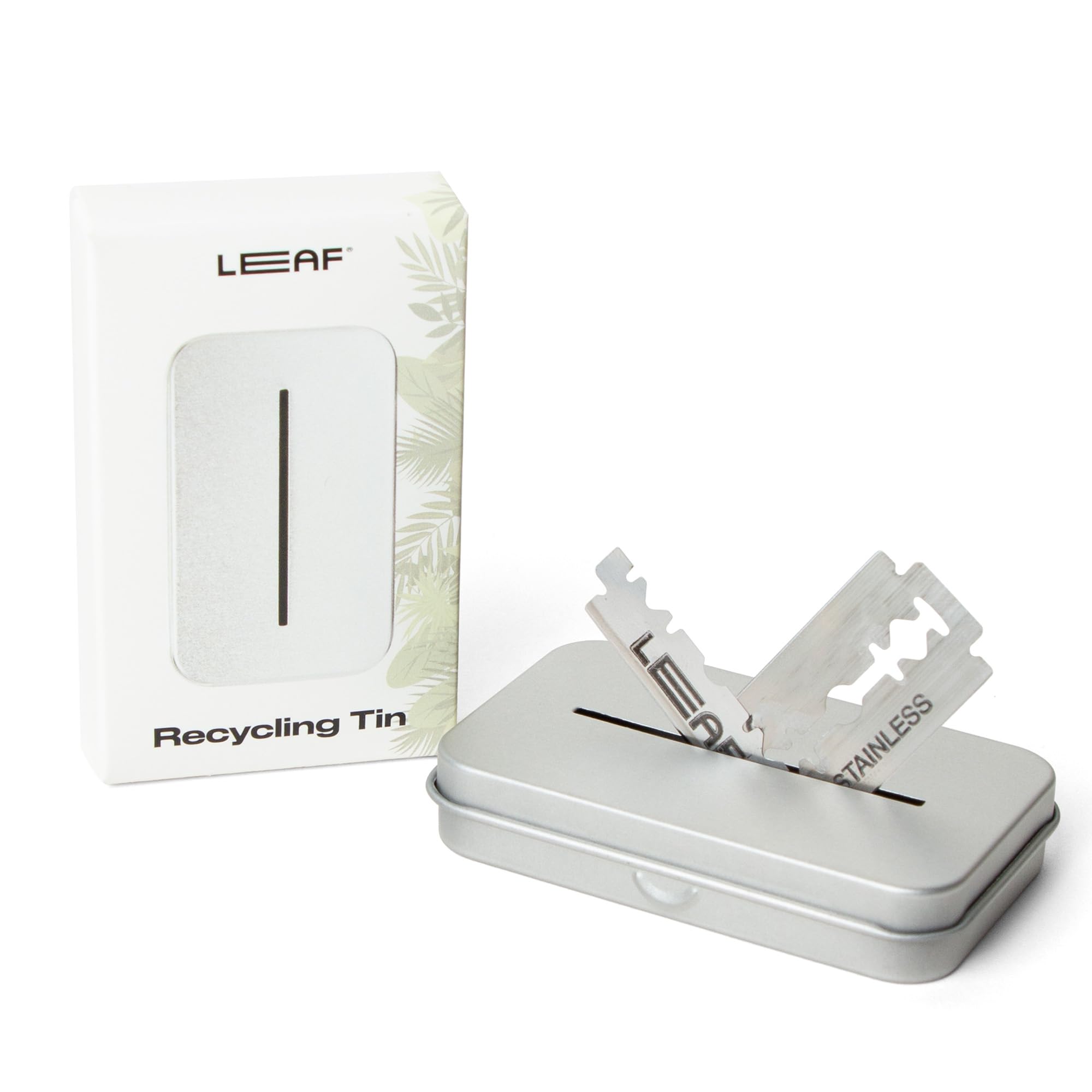 Leaf Shave Blade Recycling Tin - Eco-Friendly Blade Bank for Safety Razor Blades | Safe Disposal & Storage for Used Razor Blades | Perfect for Home, Salon & Travel Use
