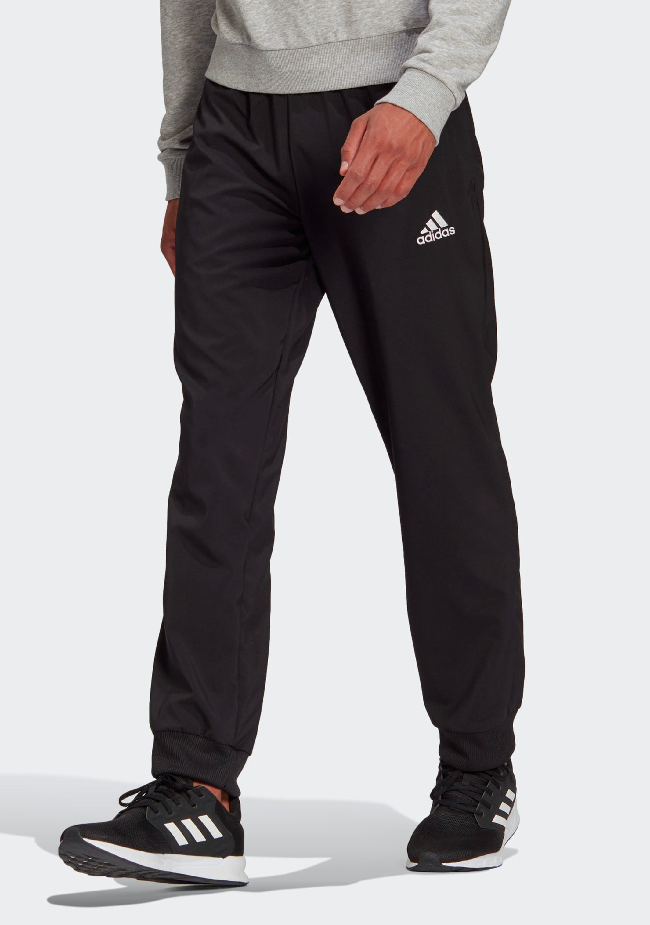 Adidas Men's Aeroready Essentials Stanford Tapered Cuff Sweatpants - Embroidered Small Logo, Black | Comfortable Athletic Pants for Gym, Running & Casual Wear