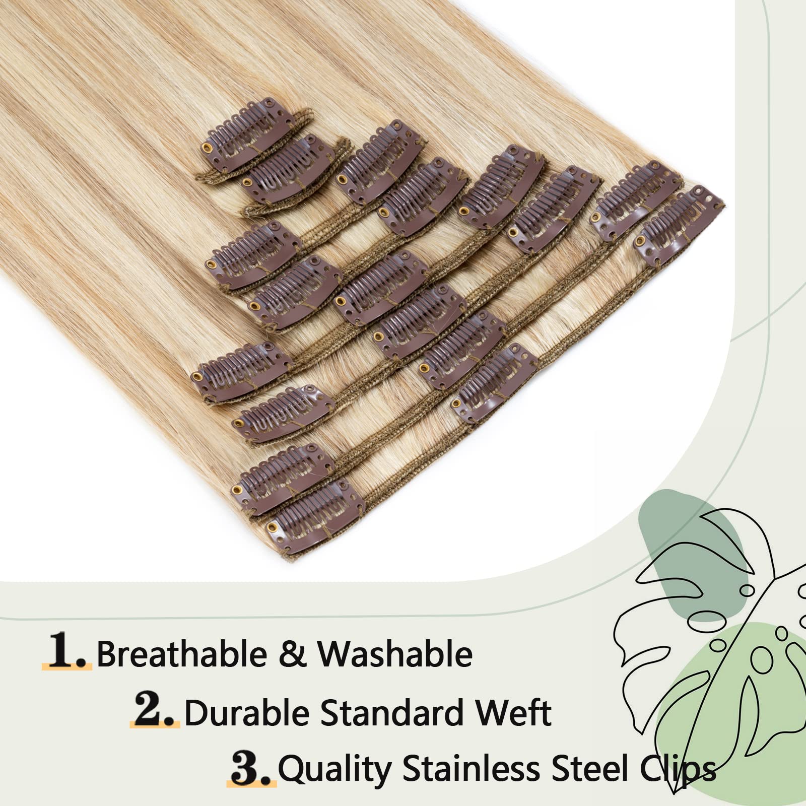 S-noilite 100% Real Human Hair Clip-in Extensions - 8 Pieces 18 Clips Straight 16