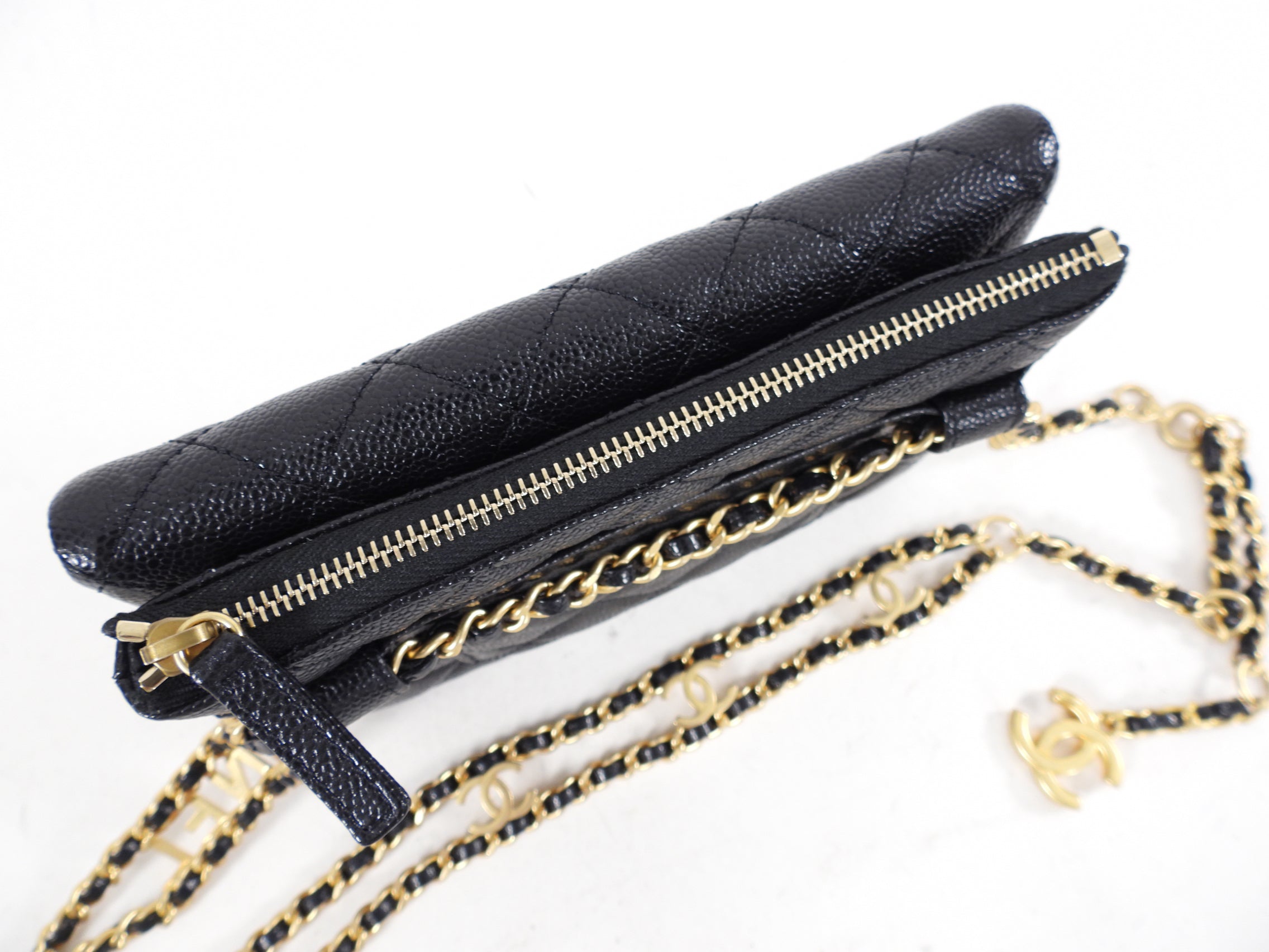Chanel 22S Black Caviar Gold Logo Chain Belt Bag - Luxury Crossbody Purse for Women, Perfect for Date Night & Evening Events