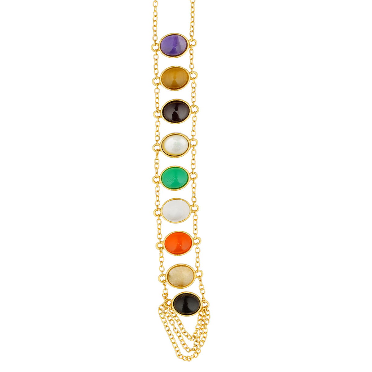 Navratan Lariat Necklace with Genuine Gemstones - Elegant Layered Statement Jewelry for Women | Perfect for Weddings, Parties & Special Occasions