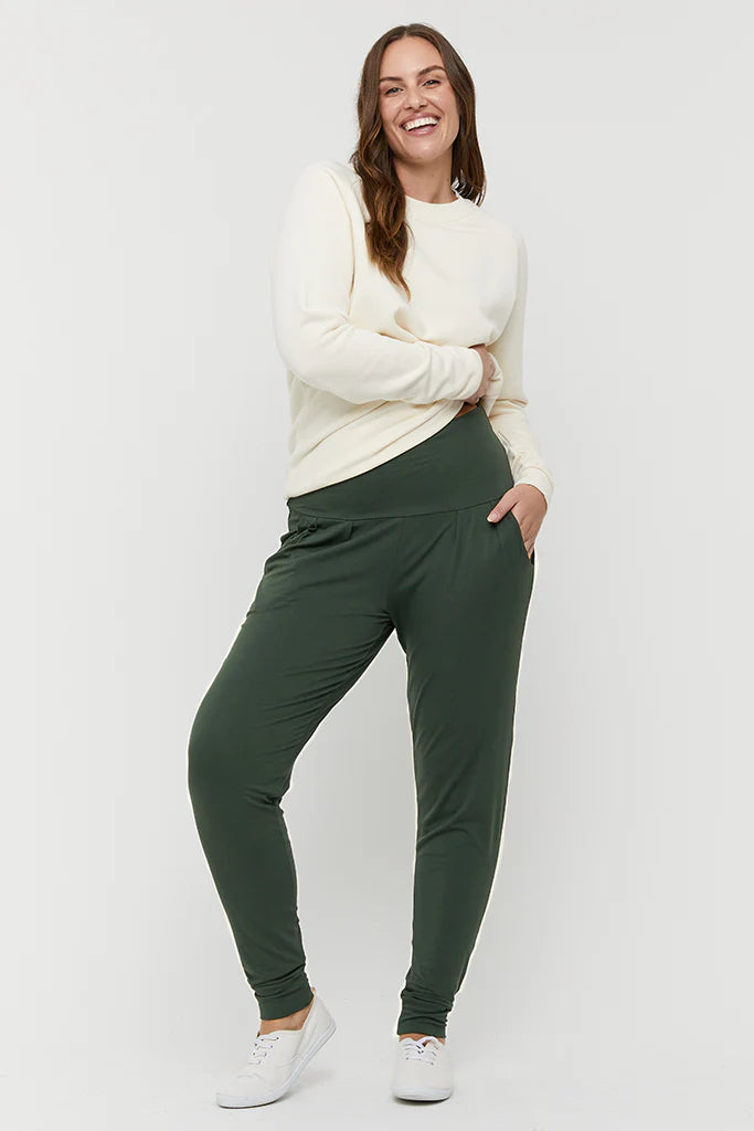 Eco-Friendly Bamboo Slouch Pants for Women - Soft & Comfortable Forest Green Lounge Pants | Perfect for Yoga, Meditation, and Relaxing at Home