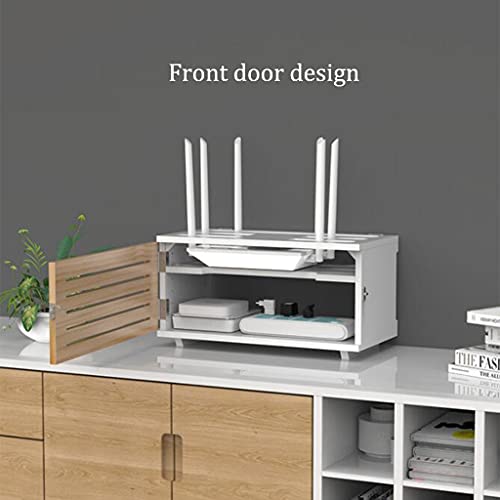 Wall-Mounted Router Storage Box with Cable Management - Floating Shelf for WiFi Modem, Power Strip Protector & Organizer (42.5 x 23 x 22cm) - Perfect for Home Office, Living Room & Bedroom Network Setup