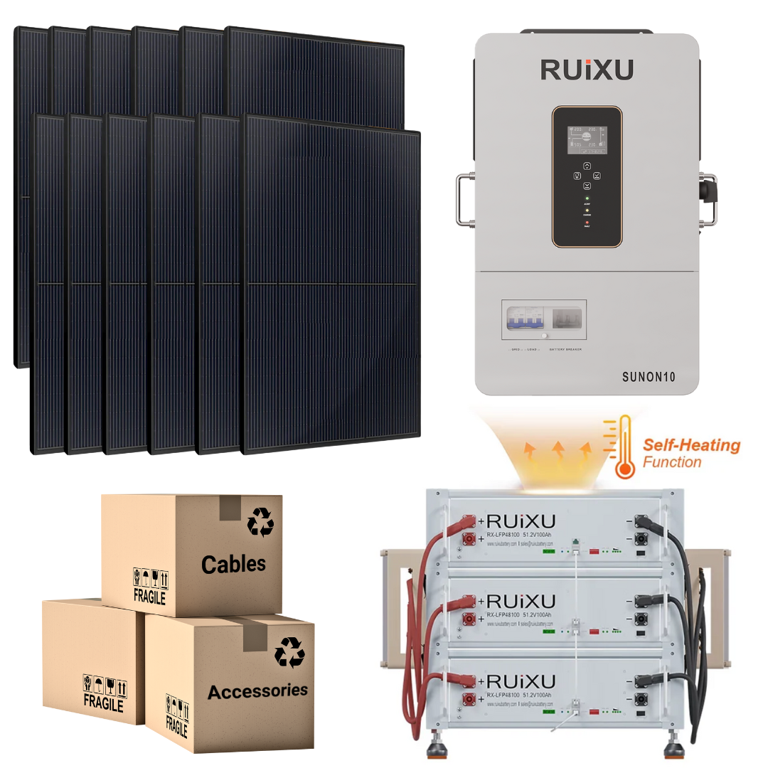 48V Solar Power Kit with Self-Heating Battery (10.24kWh/20.48kWh) + 10kW 120V/240V Hybrid Inverter + 410W Solar Panels | Off-Grid Home Backup, RV & Emergency Power Supply