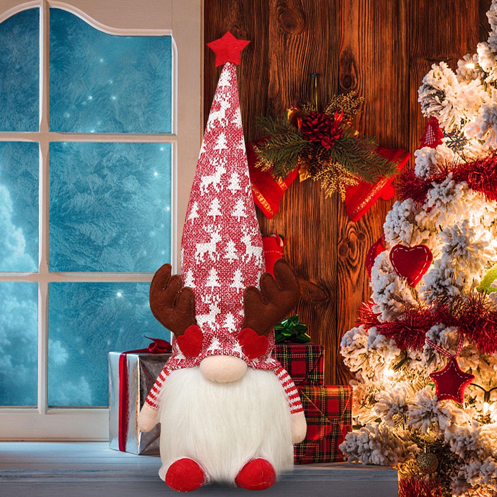 Naysku Swedish Lights - Handmade Faceless Doll Figurines & Tomte Plush Santa Ornaments for Christmas Tree Decor - Perfect Holiday Home Decor, Scandinavian Gift & Cozy Winter Decoration