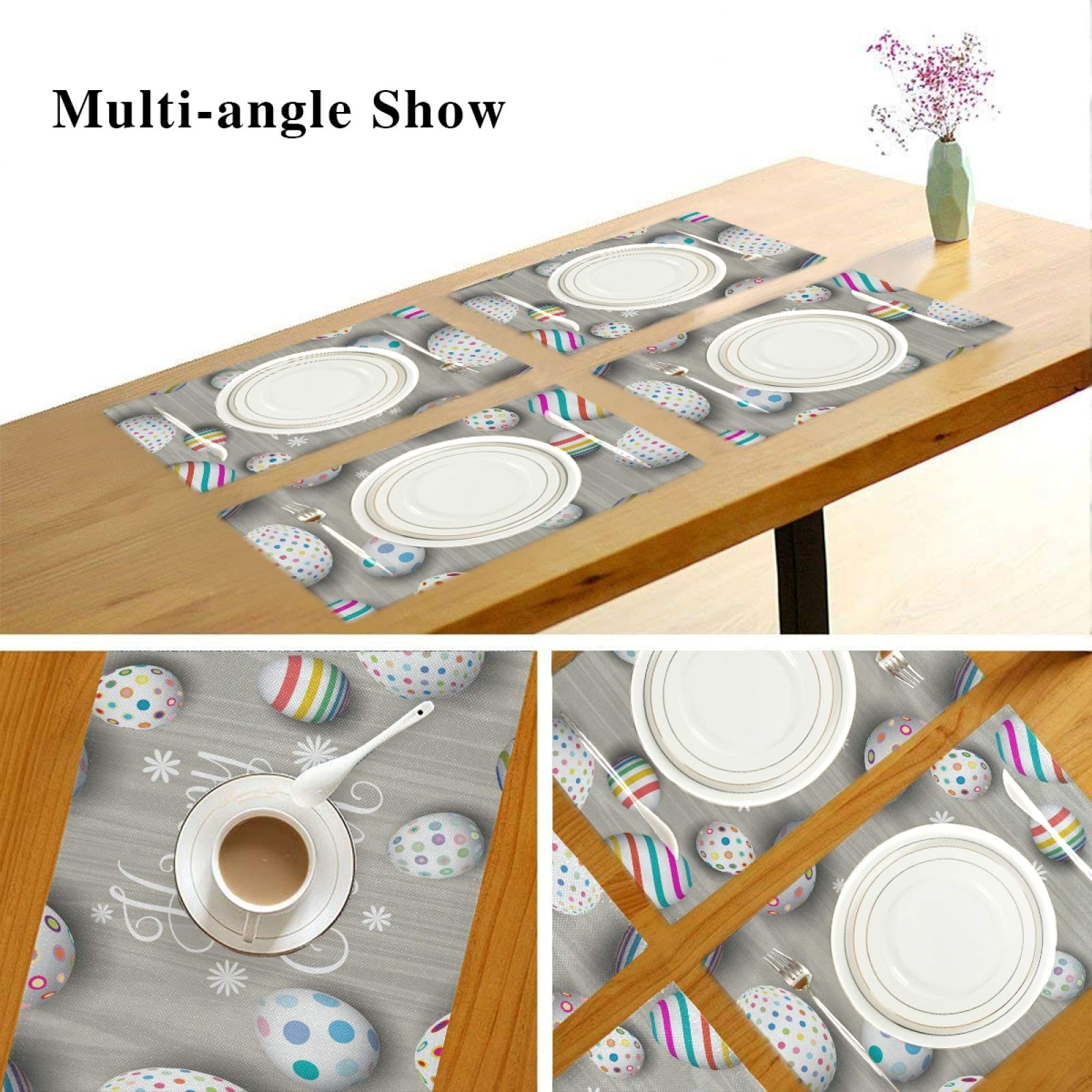 Easter Placemats Set of 6 - Washable Wooden Easter Egg Table Mats for Dining & Kitchen - 12