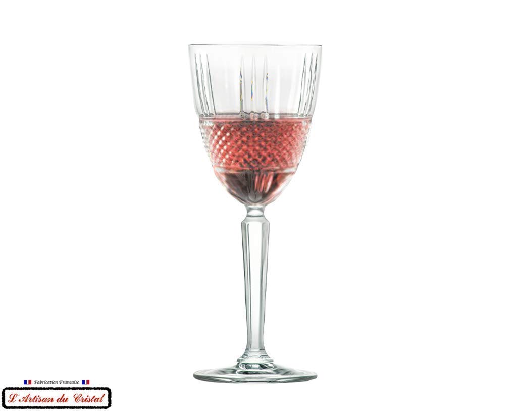 Premium 6-Piece Crystal Water & Wine Glasses Set - 10 fl oz - Elegant Diamond Cut Design by Artisan du Cristal - Luxury Drinkware for Parties, Weddings & Fine Dining - Gift Boxed Set - Made in France