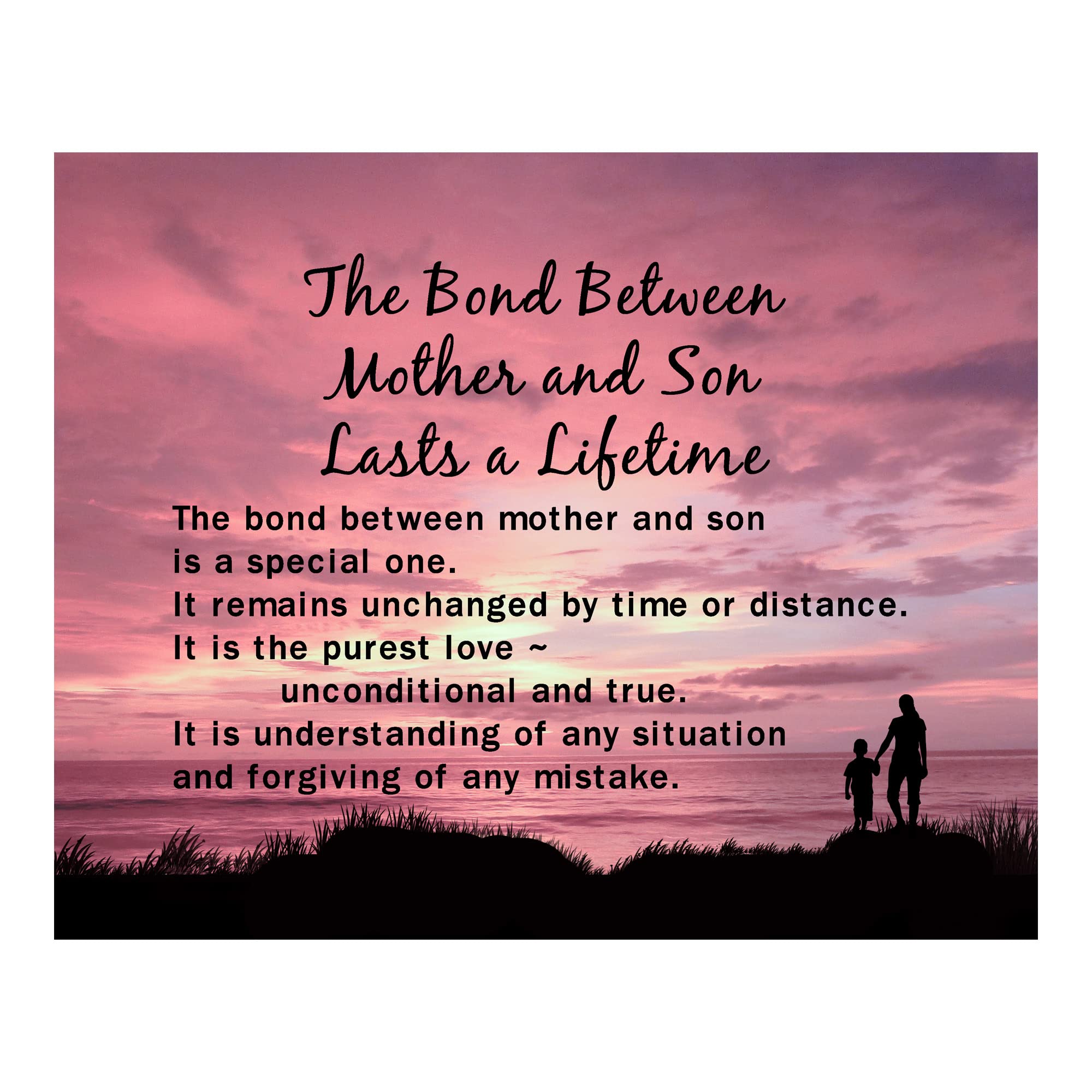 Mother & Son Sunset Landscape Inspirational Wall Art Print - Motivational Home Decor for Living Room, Bedroom & Office - Unframed 8x10 - Perfect for Family Spaces & Gift Giving