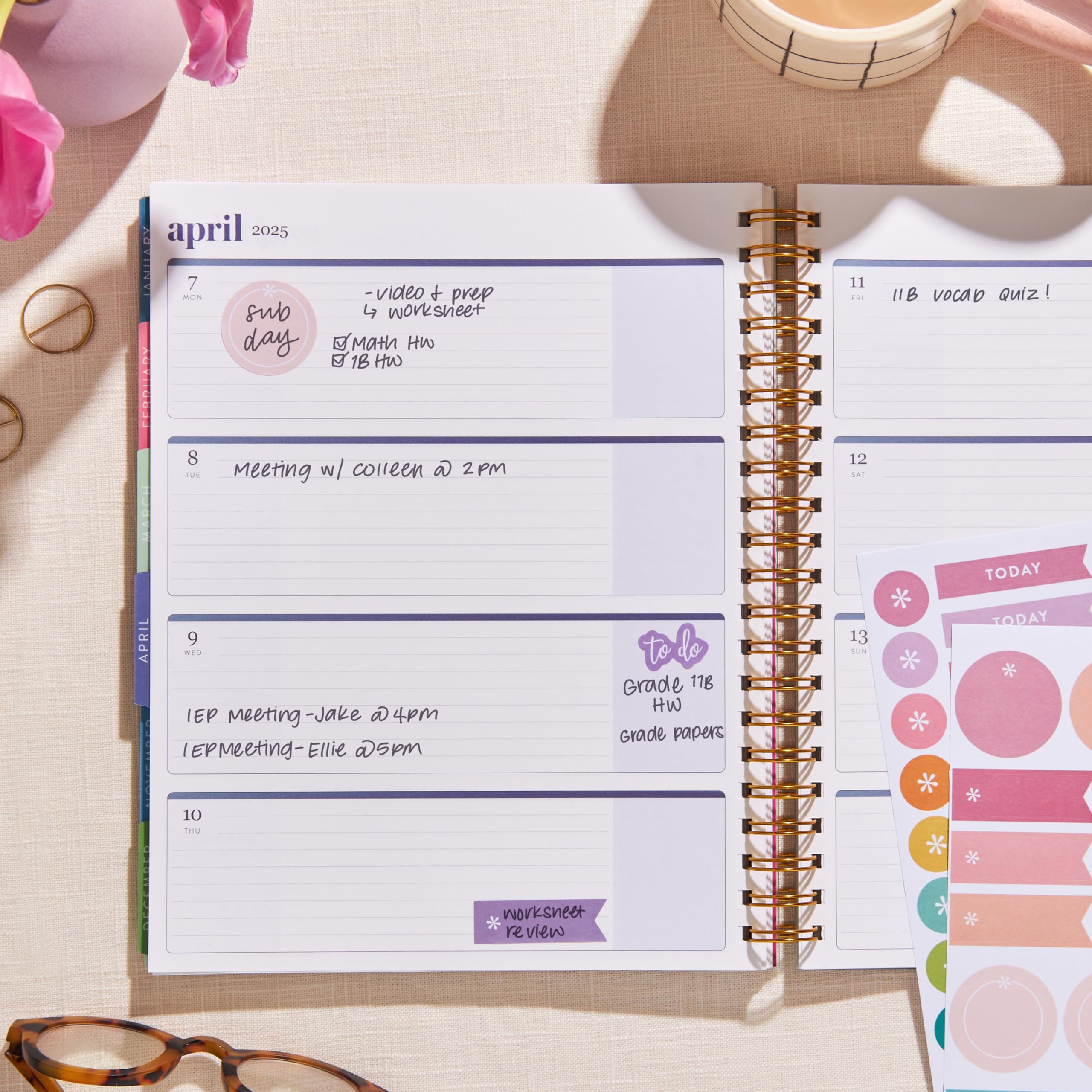 Erin Condren Inspired Large Weekly & Monthly Dated Planner (July 2024 - June 2025) - Boho Floral Cover | Perfect for Work, School & Personal Organization