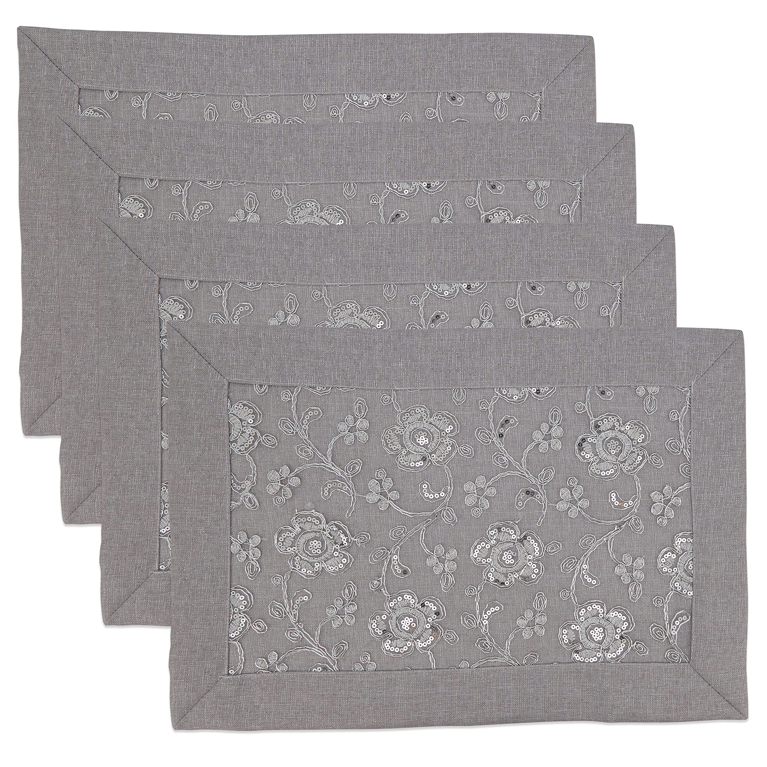Floral Embroidered Cotton Placemats Set of 4 - Elegant Table Decor for Dining Room, Kitchen, and Special Occasions