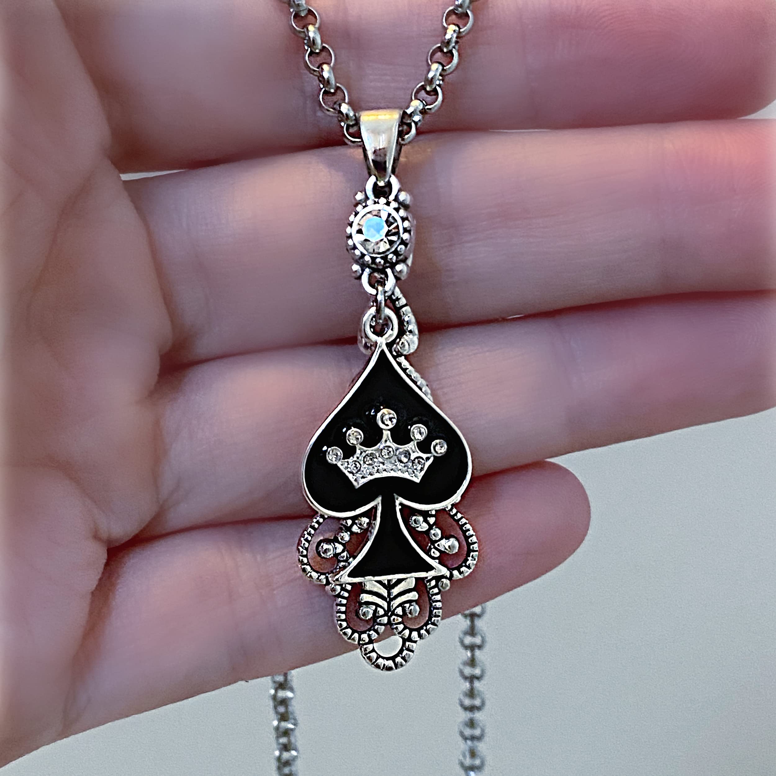 QOS Rhinestone Spade Pendant Necklace - Elegant Jewelry for Hotwife, Queen of Spades, Vixen - Perfect for Swinger Parties, Date Nights & Lifestyle Accessories