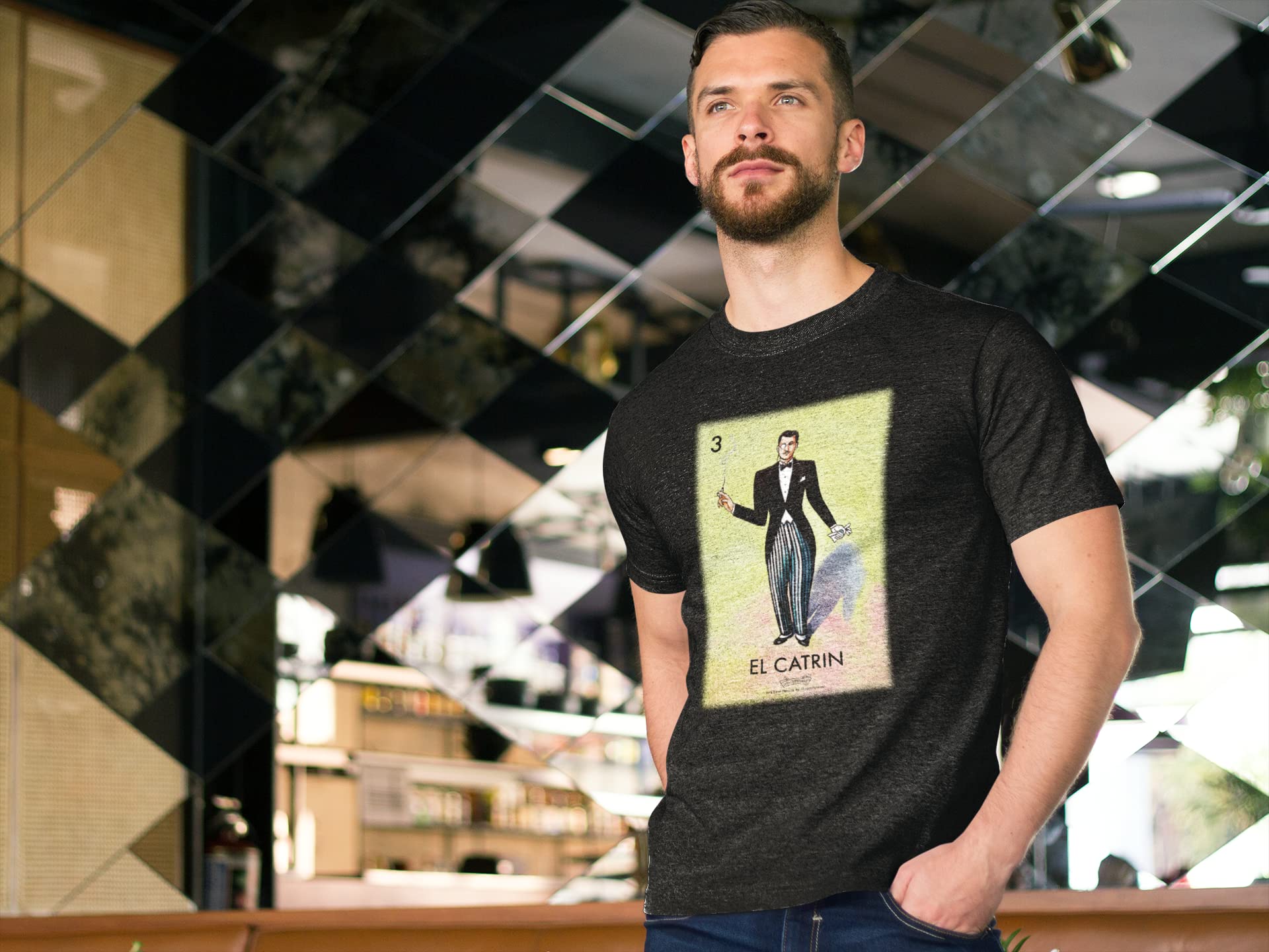 Pop Threads El Catrin Dandy Loteria Card Mexican Graphic T-Shirt for Men - Vintage Latino Cultural Shirt - Perfect for Cinco de Mayo, Hispanic Heritage Month & Casual Wear