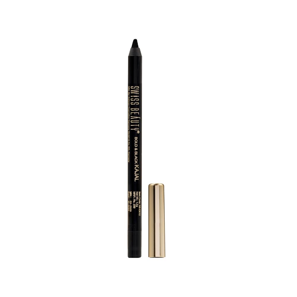 Swiss Beauty Bold & Black Kajal Eyeliner - 24 Hour Long Wear, Smudge-Proof & Waterproof Eye Makeup - Intense Black Pigment (1.2g) - Perfect for Everyday Use, Party Looks & Dramatic Eye Makeup