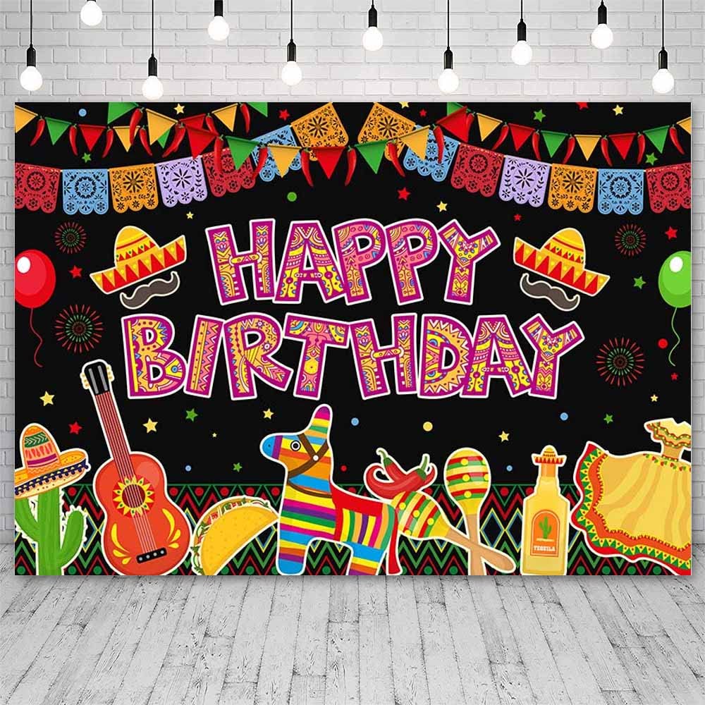 Sendy 7x5ft Mexican Fiesta Backdrop - Colorful Cactus & Guitar Photography Background for Cinco de Mayo, Birthday Parties & Mexican Theme Decorations - Perfect for Events, Photo Booths & Social Media Content