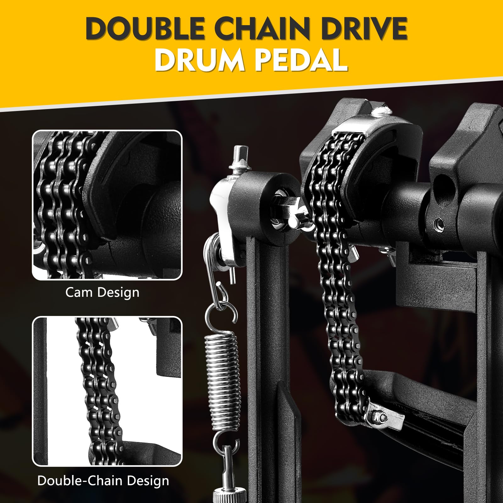 Heavy Duty Double Bass Drum Pedal with 2-Chain Drive & Dual-Action Beaters - Professional Drum Accessory for Metal/Rock Drummers - Perfect for Live Performances & Studio Recording
