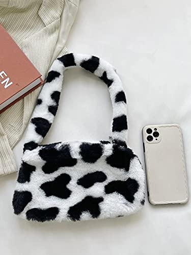 Women's Fluffy Faux Fur Cow Print Shoulder Bag - Trendy Clutch Purse & Underarm Handbag with Zipper - Stylish Satchel Tote for Parties, Date Nights & Casual Outings