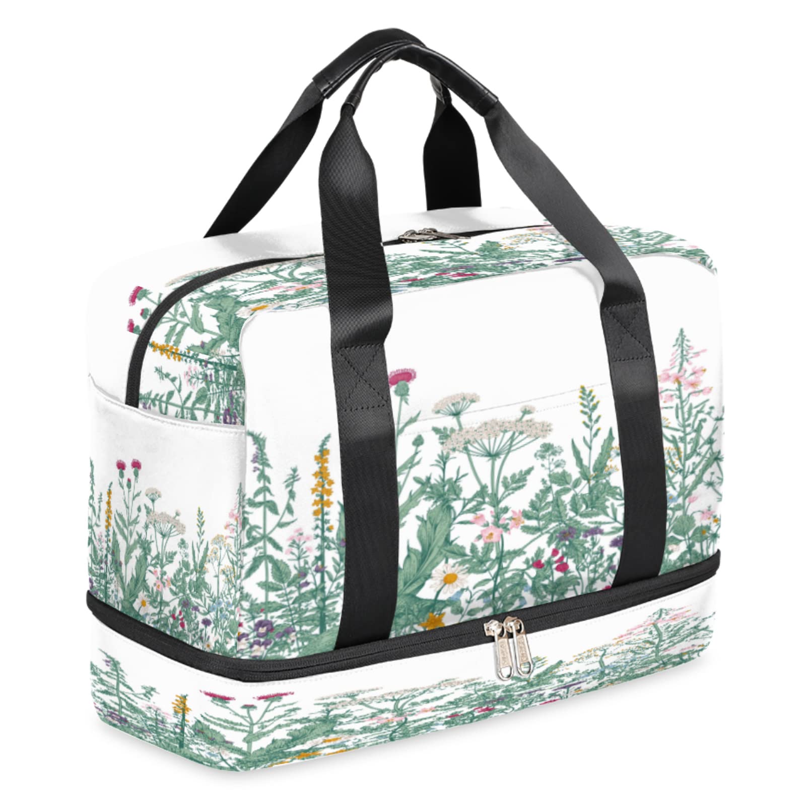 Pardick Floral Travel Weekender Bag for Women - Large Overnight Duffel Carry On Luggage Tote - Perfect for Vacation, Weekend Trips, Camping & Gym Use (Flowering Shrubs Design)