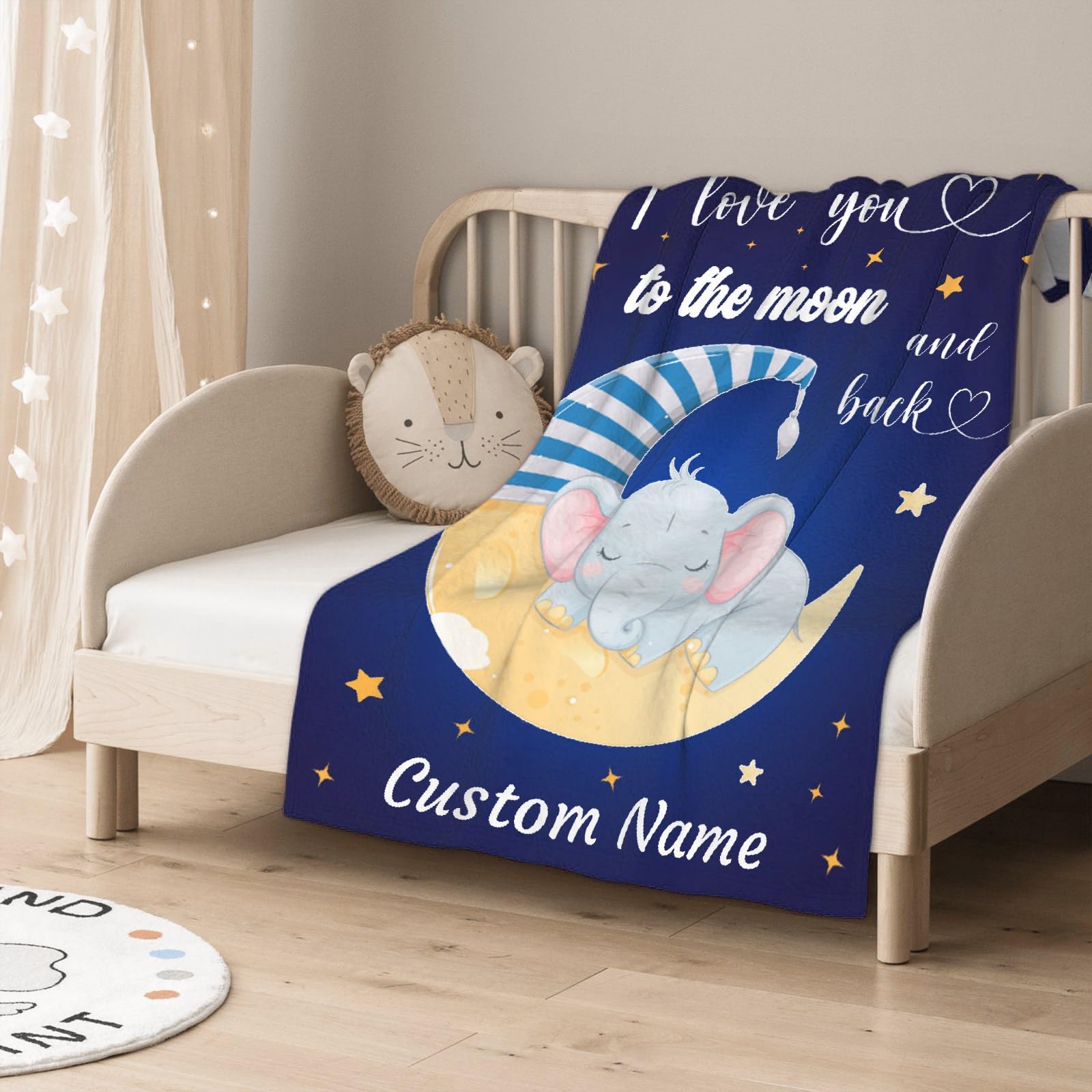 Personalized Baby Blankets for Boys & Girls - Custom Name Embroidered Fleece Blanket with Moon & Star Elephant Design - Soft Cozy Newborn Throw Blanket for Crib, Stroller & Nursery - Perfect Baby Shower Gift