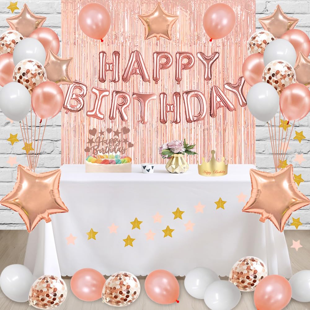 26th Birthday Decorations Set - Rose Gold Happy Birthday Banner, Sash & Number 26 Balloons | Latex Confetti Balloons for Women's 26th Birthday Party | Perfect for Birthday Decor, Photo Backdrops & Celebration Events