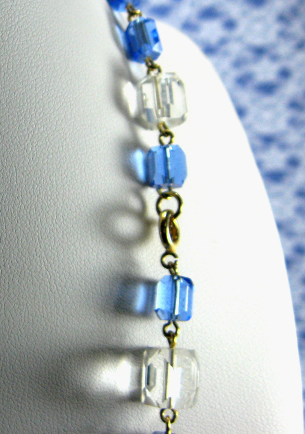Art Deco Square Crystal Ice Cube Beads Necklace - Blue Clear Beveled Vintage 1930s Czech Jewelry for Women, Perfect for Evening Parties, Weddings & Special Occasions