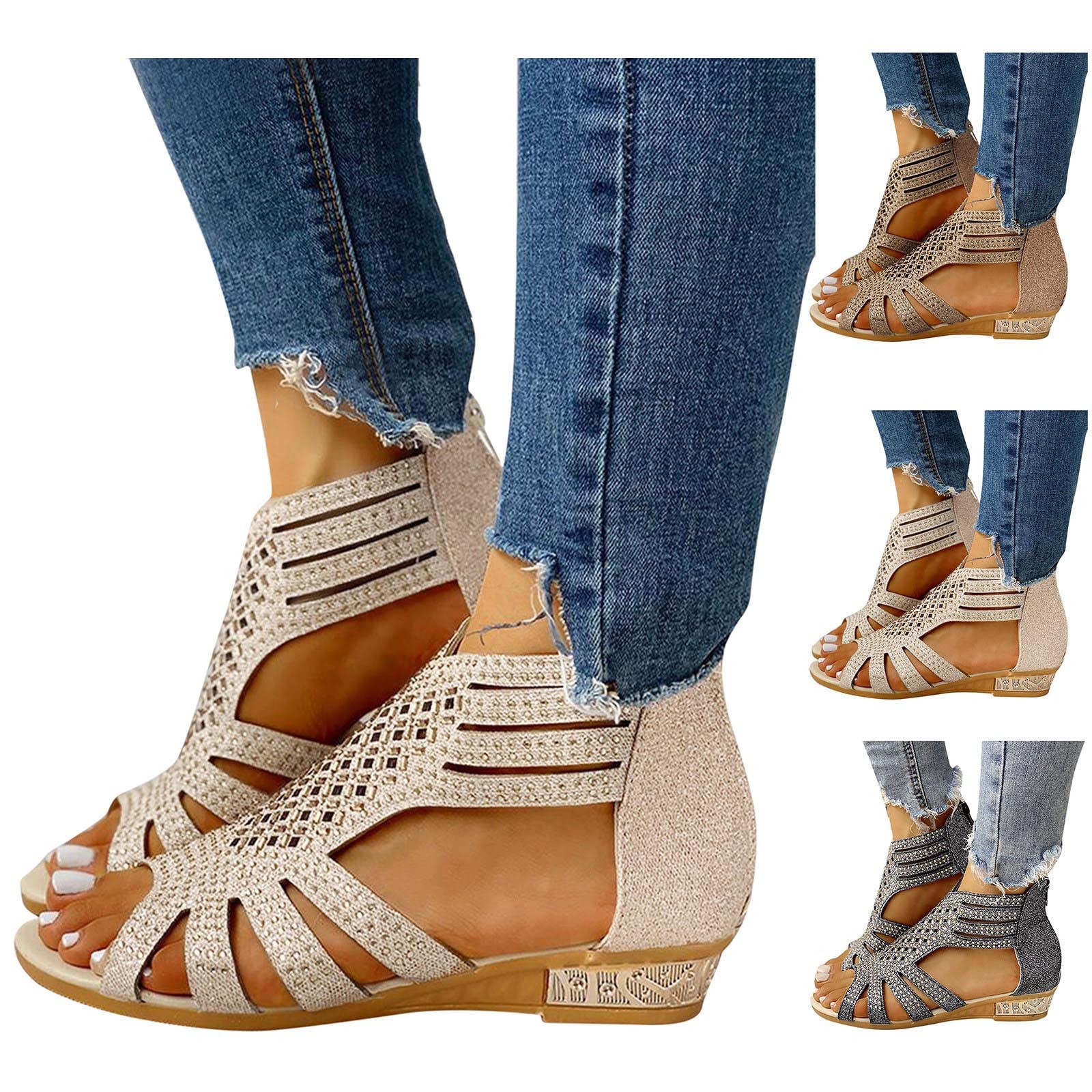 TUQIDEWU Women's Dressy Comfortable Walking Sandals - Open Toe Hollow Anti-Slip Summer Breathable Casual Sandals for Beach, Vacation & Daily Wear