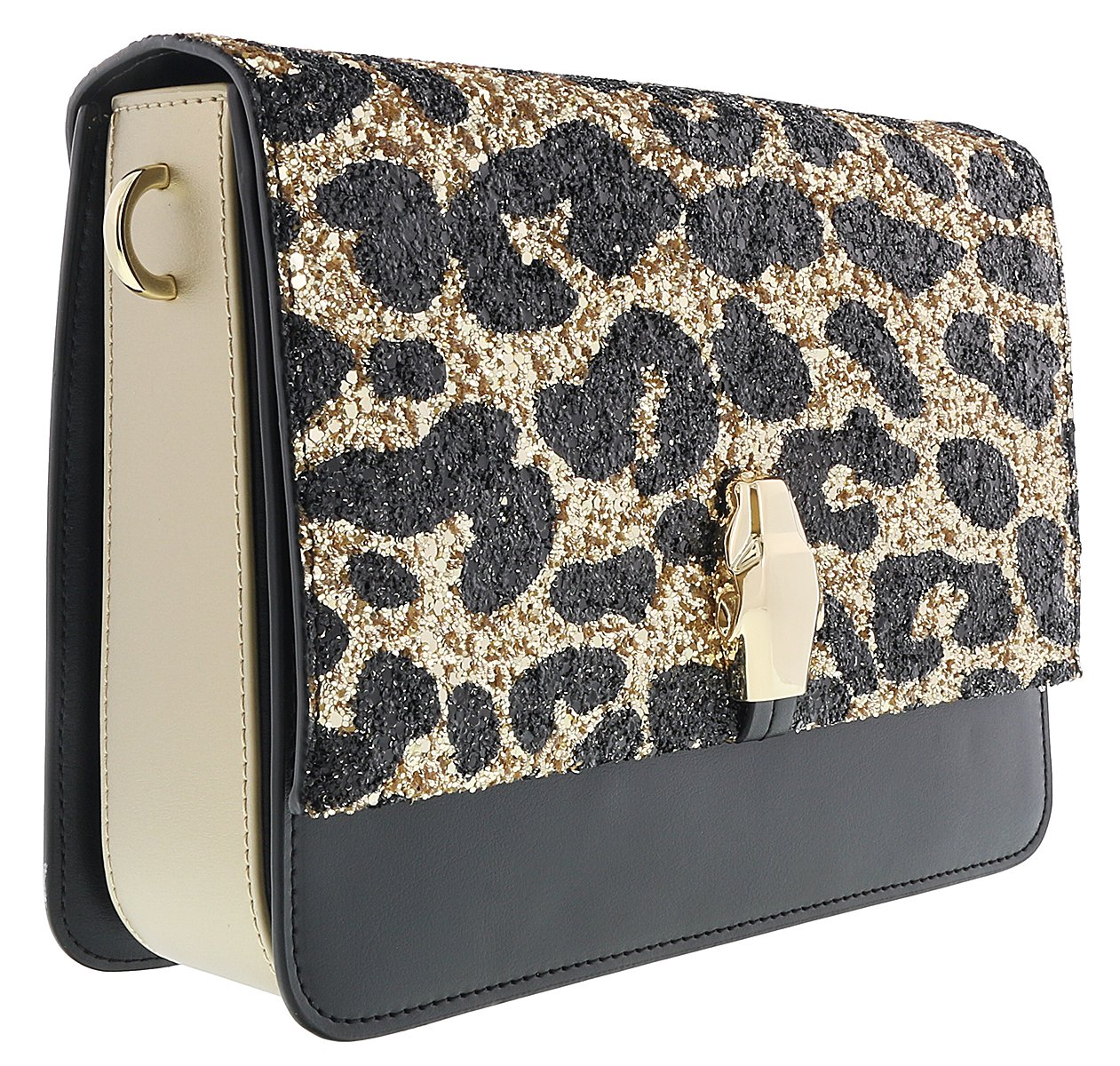 Roberto Cavalli Class Milano RMX 00 Light Gold & Black Large Shoulder Bag for Women | Luxury Designer Handbag for Work, Travel & Evening Events