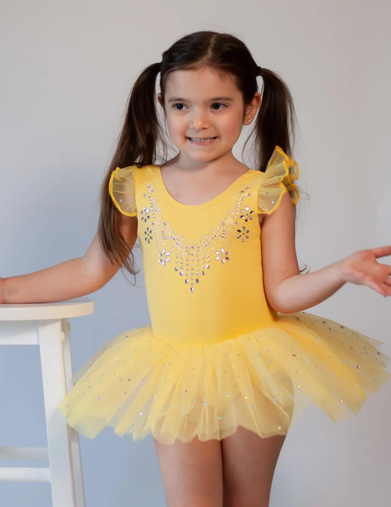 Zaclotre Girls Ballet Leotard with Ruffle Sleeves & Shiny Tutu Skirt - Dance Costume for Toddler Ballerinas, Recitals & Ballet Classes