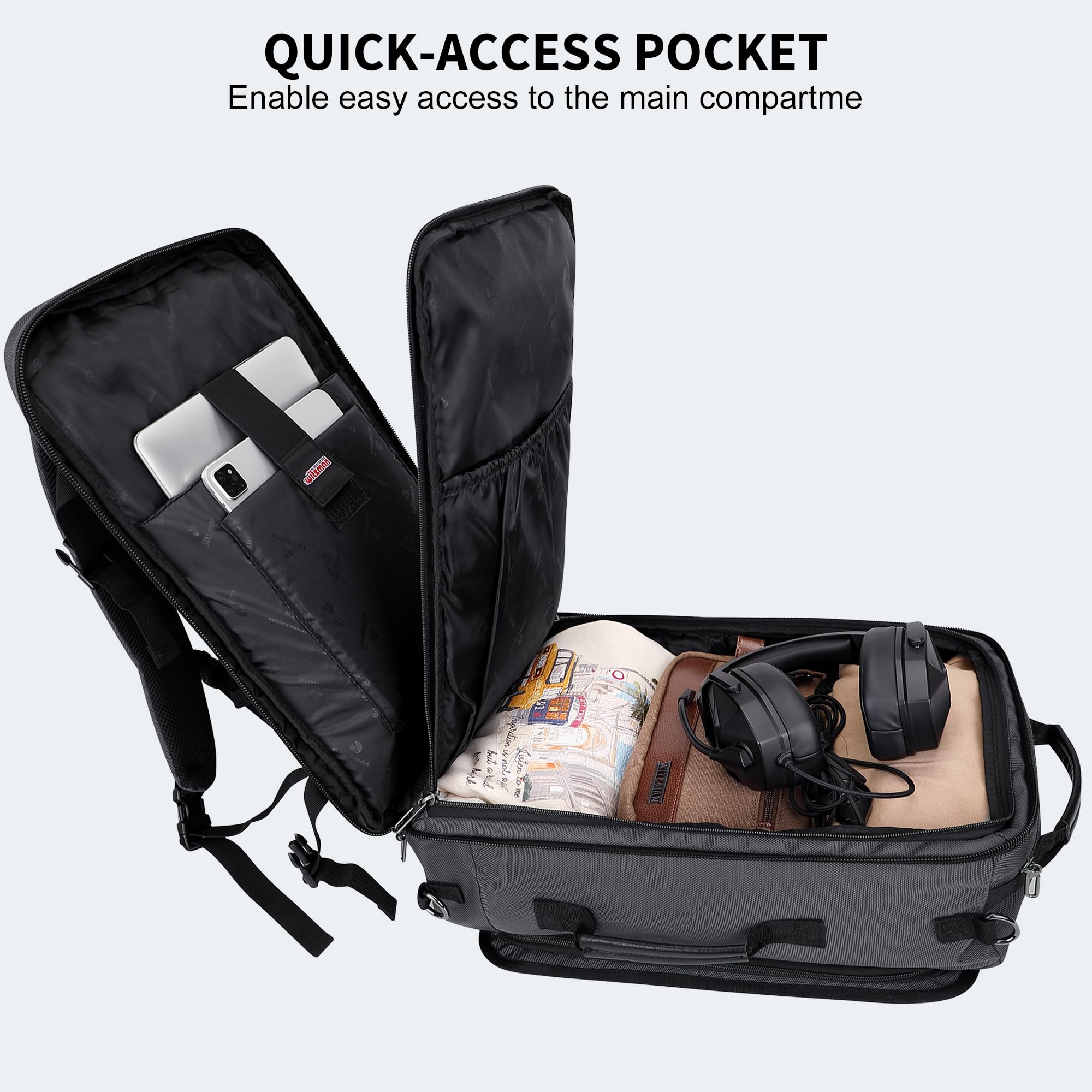 WITZMAN Travel Backpack for Men & Women - 17 Inch Laptop Backpack with USB Charging Port, Water Resistant Carry-On Backpack for Airplane, Flight Approved (B686 Silvery Grey) - Perfect for Business Travel, Commuting & Weekend Getaways