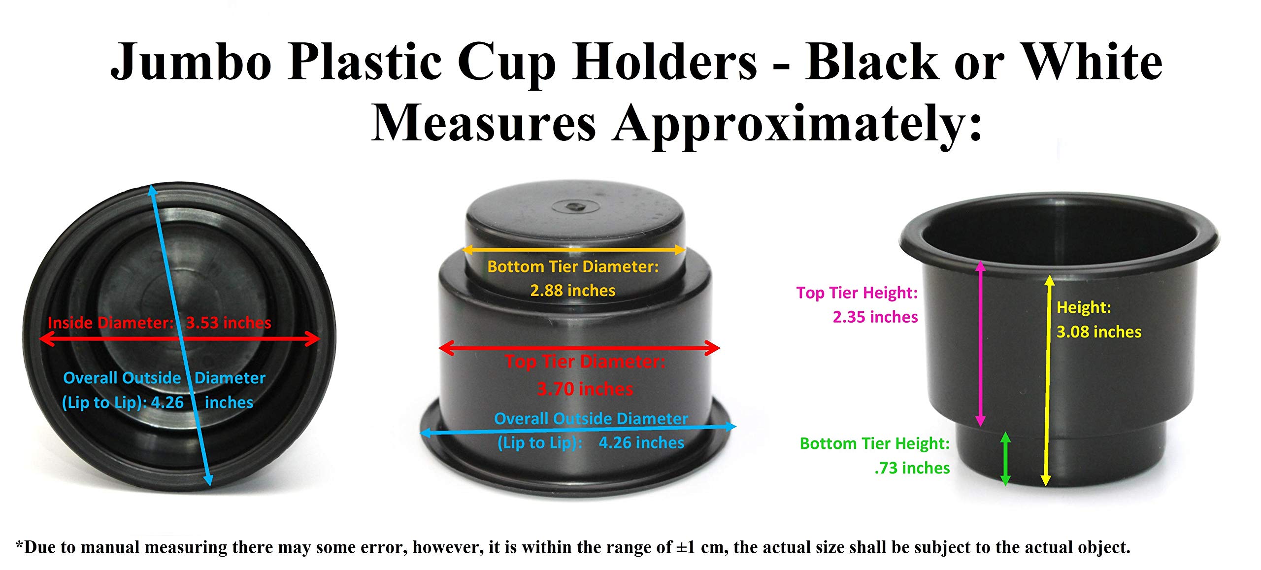 50 Pack 3 5/8 Inch Black Jumbo Cup Holders for Boats, RVs, Cars, Trucks - Perfect for Poker Tables, Pool Tables & Sofas - Durable Large Size Drink Inserts for Outdoor & Indoor Use
