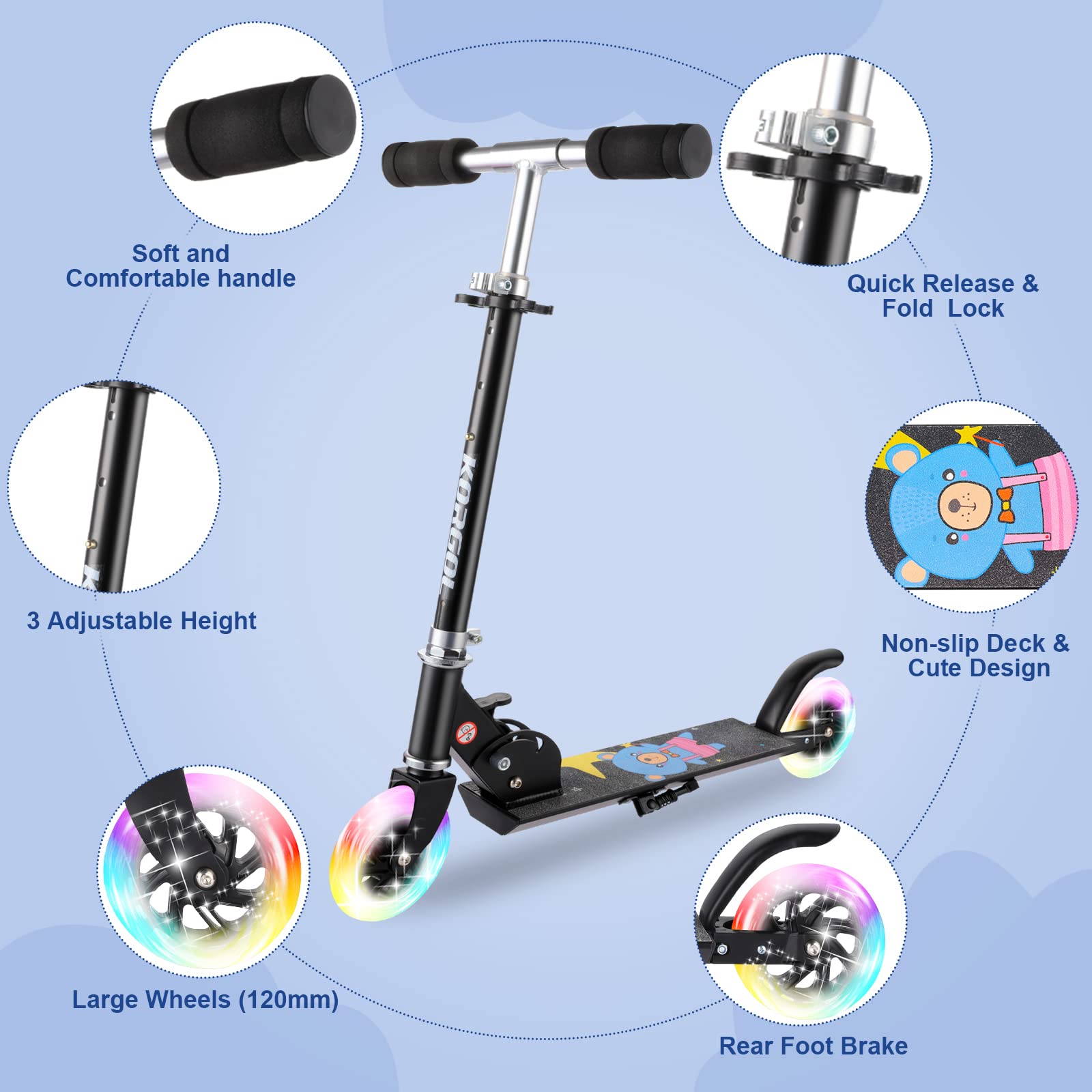 **Best Kids Kick Scooter for Ages 3-12 - LED Light Up Wheels, 3-Level Adjustable Handlebar, Lightweight & Foldable 2-Wheel Scooter in Pink - Perfect for Girls & Boys - Great for Outdoor Play, Commuting & Birthday/Christmas Gifts**