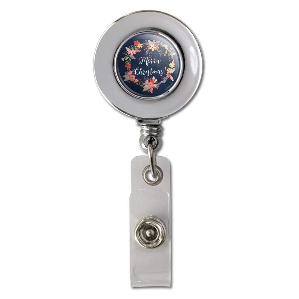 Christmas Snowflake Wreath Retractable ID Badge Reel with Chrome Clip - Perfect for Holiday Office Parties, School Events & Festive Gift Giving