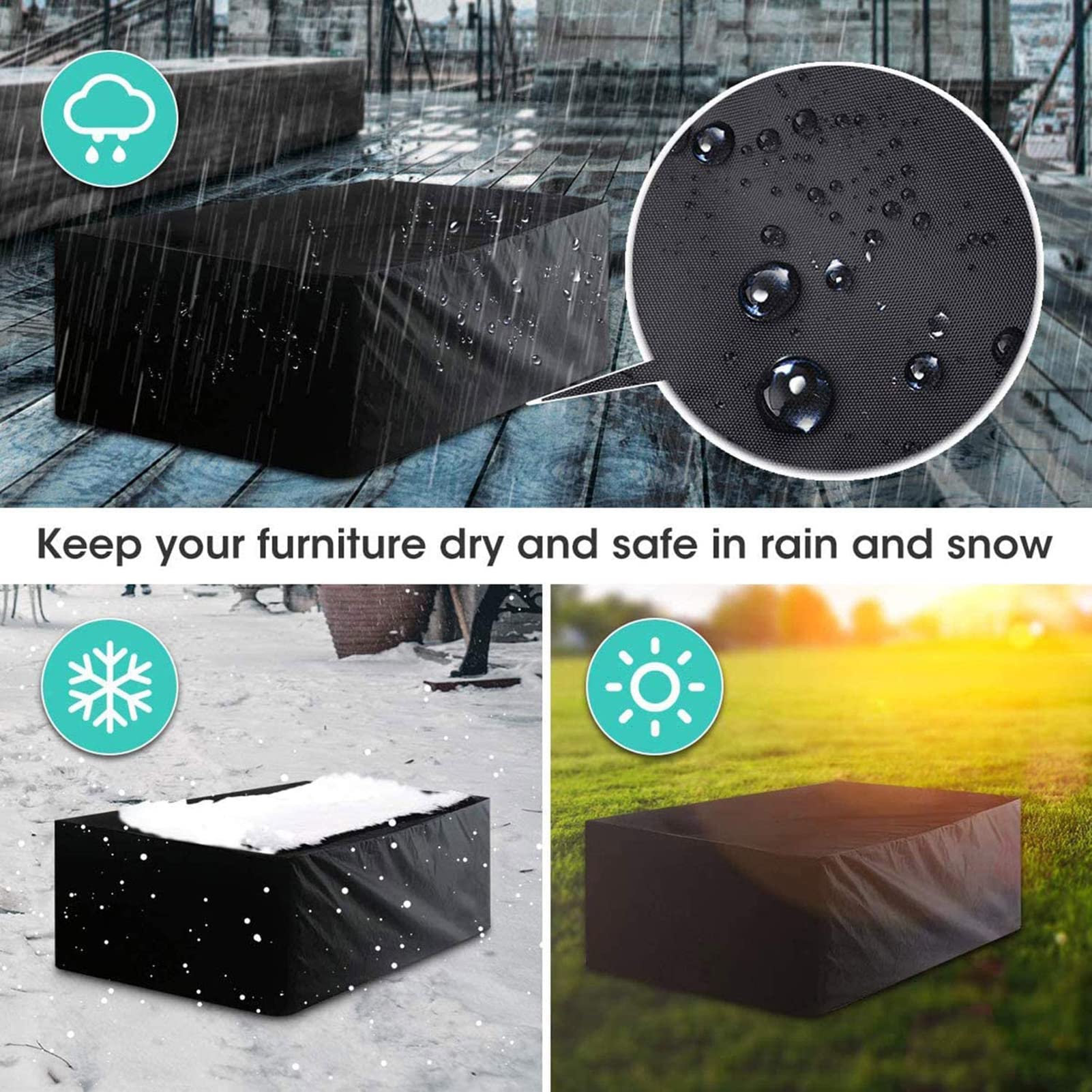 Waterproof Patio Furniture Covers 35×35×30 Inch - Outdoor Table and Chairs Set Protector, Heavy Duty Rectangular Table Cover for Garden, Deck, Backyard - Perfect for Rain, Snow & UV Protection