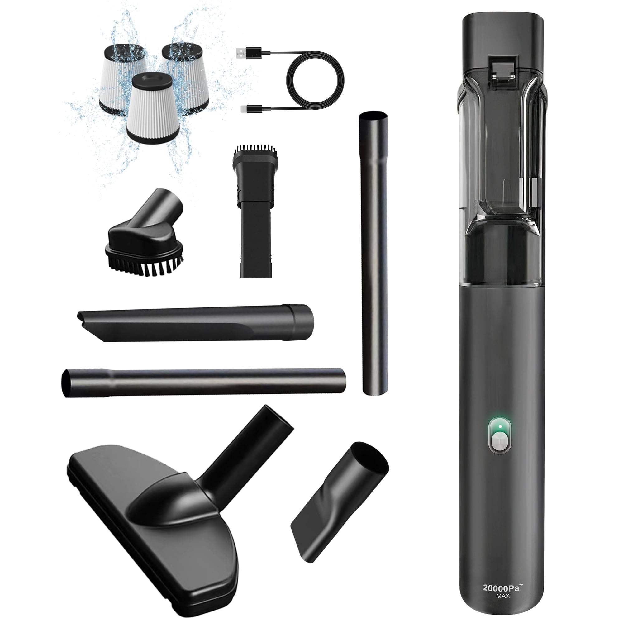 **Powerful 20000Pa Cordless Car Vacuum Cleaner - Portable, High Suction, 50-Min Runtime with Flexible Attachments - Ideal for Car Detailing, Home & Pet Hair Cleaning**