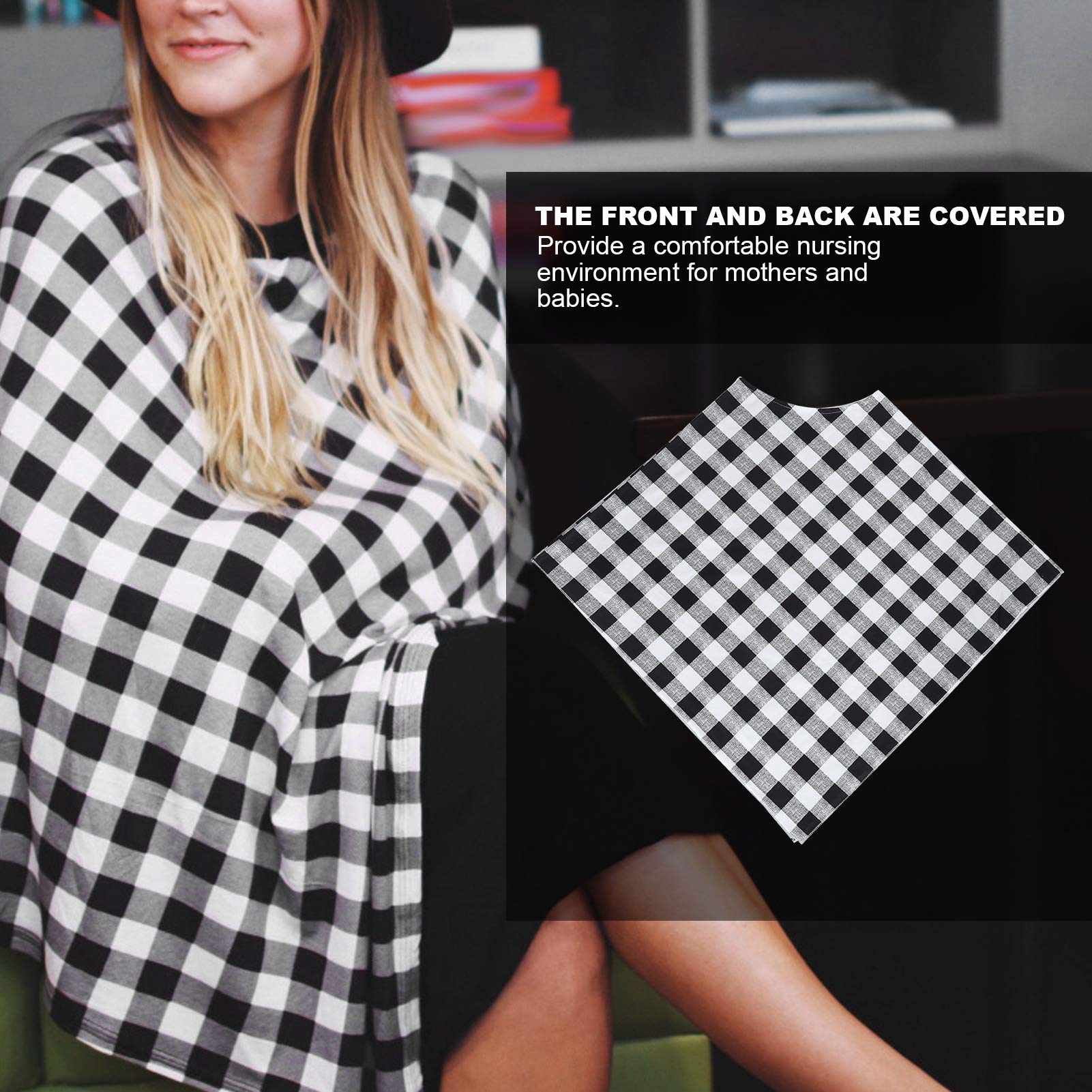 Breathable Nursing Scarf - Lightweight Baby Car Seat Cover & Stroller Cover - Black and White Grid Maternity Scarf for Breastfeeding, Infant Protection & Fashion - Perfect for Nursing Moms On-The-Go