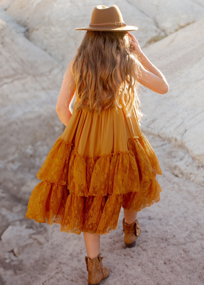 Elegant Catrina Dress in Marigold - Mexican Day of the Dead Inspired Floral Maxi Dress for Women | Perfect for Halloween, Dia de los Muertos Celebrations & Festive Occasions