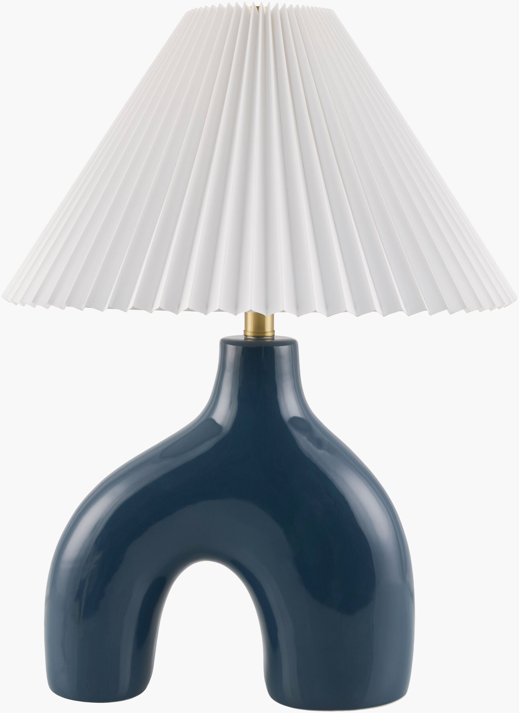 Navy Blue Solara Table Lamp with Arch Base and Accordion Shade - Modern Desk Lamp for Bedroom, Living Room, Office & Study Lighting Decor