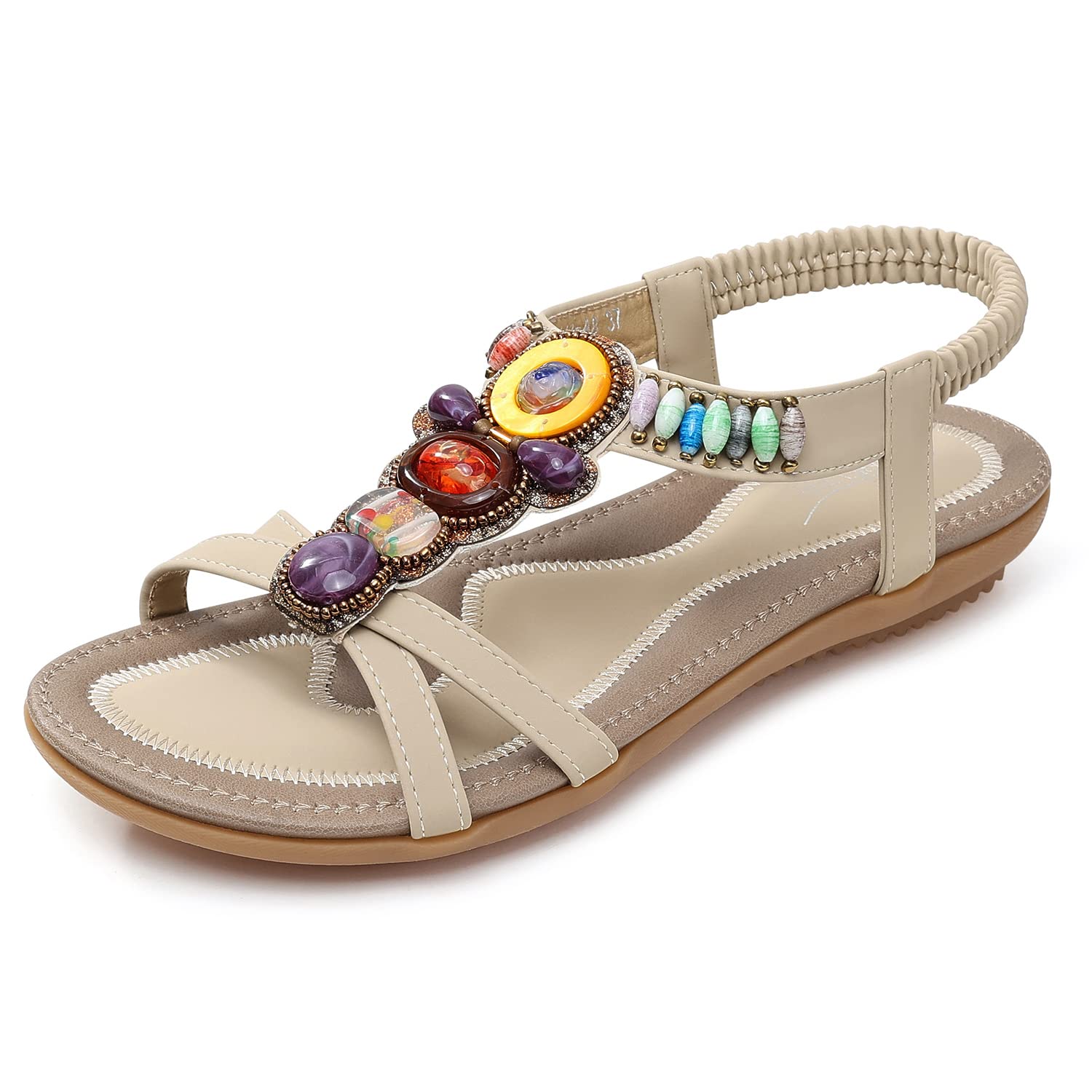 SHIBEVER Women's Comfortable Summer Sandals - Dressy Flat T-Strap Flip Flop Thong Sandals for Beach, Vacation & Casual Outings