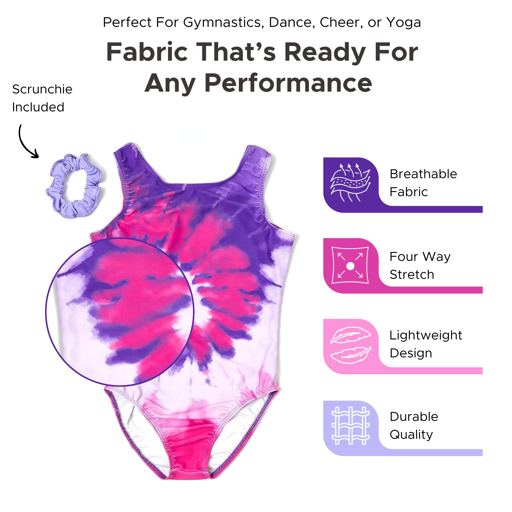 Destira Girls Gymnastics Leotards - Super Soft Dance Leotard with Matching Hair Scrunchie for Gymnastics, Ballet, Cheerleading & Yoga Practice | Perfect for Competitions, Recitals & Training Sessions